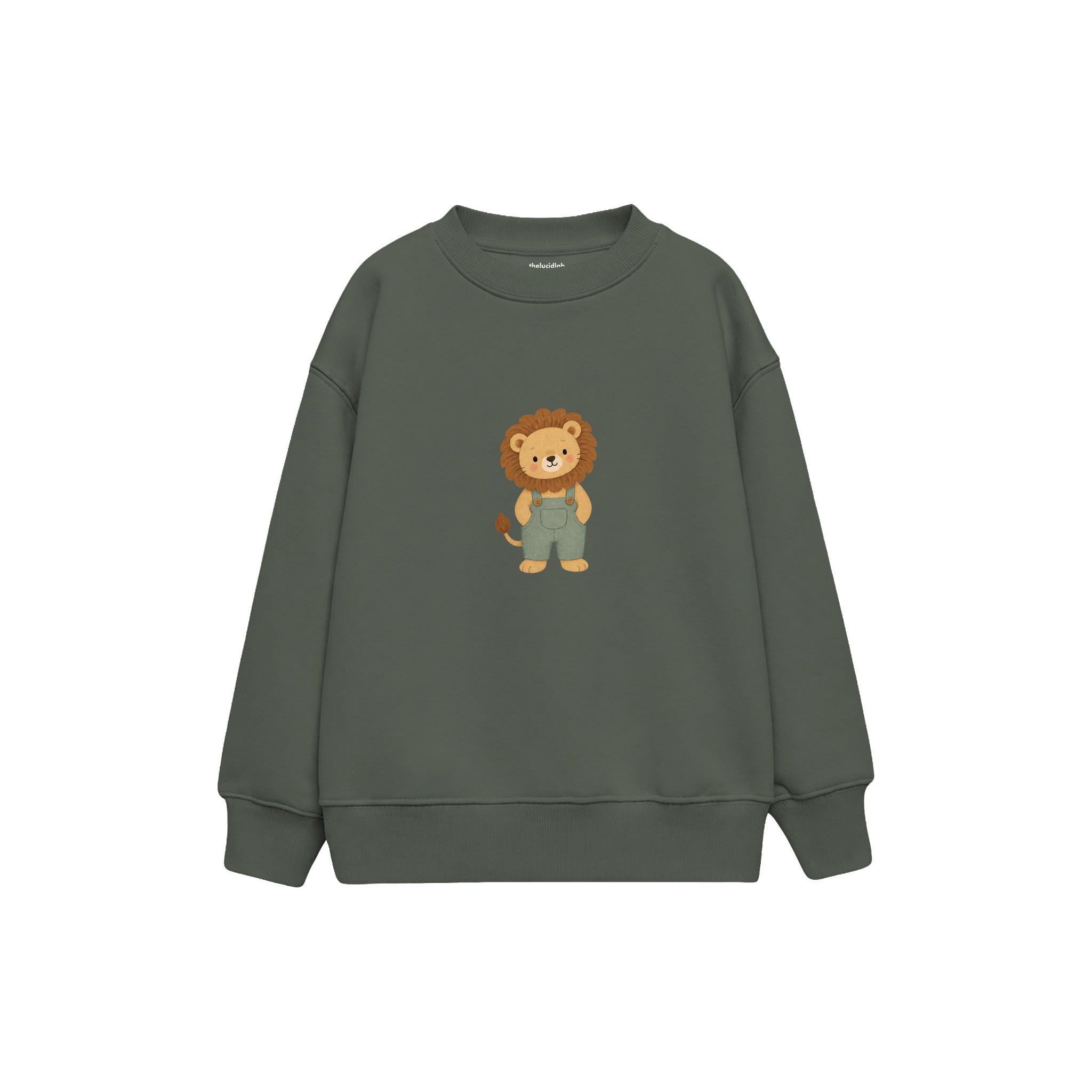 Lion in sage dungarees Çocuk Sweatshirt — Antrasit — ön görünüm