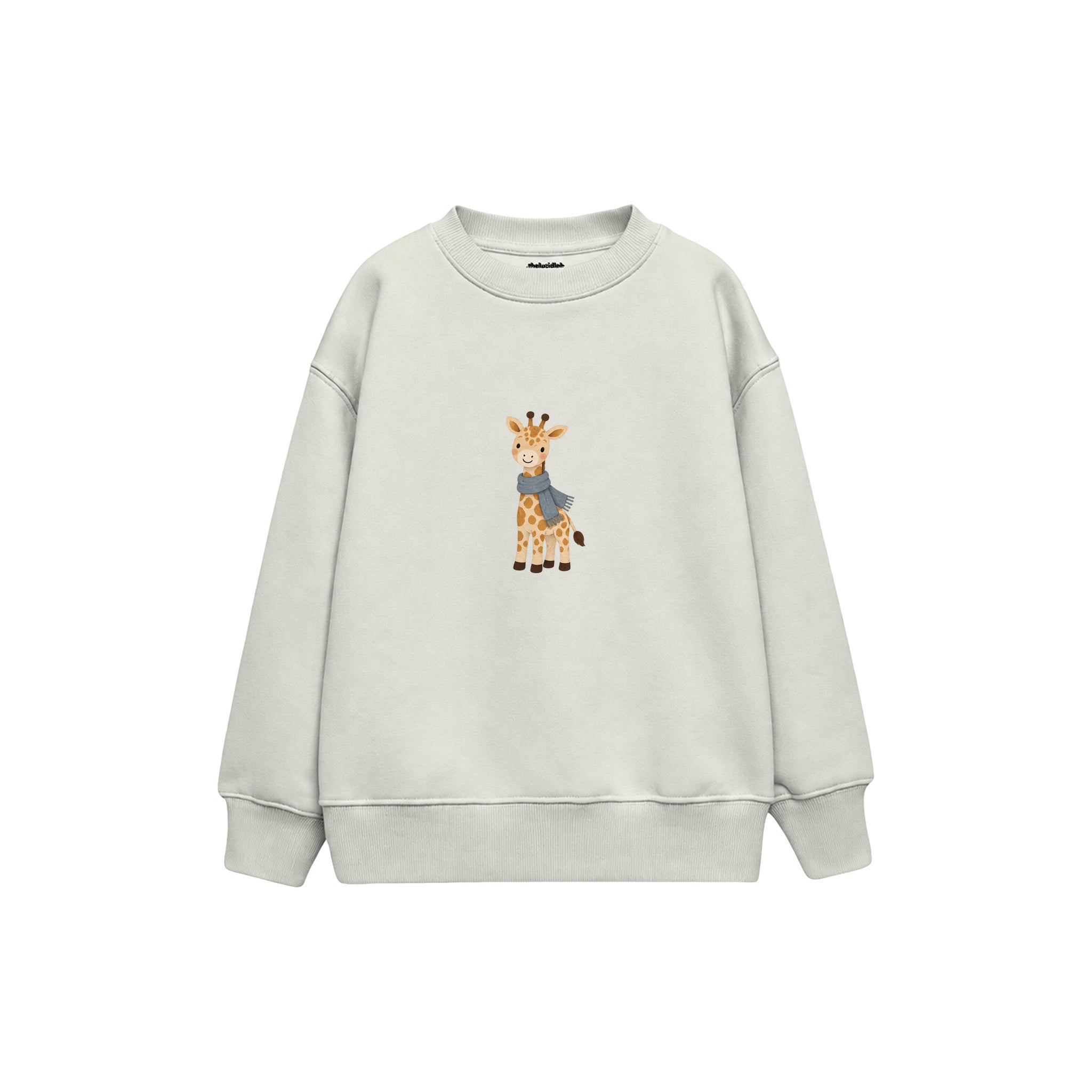 Giraffe in a blue scarf Çocuk Sweatshirt — Beyaz — ön görünüm