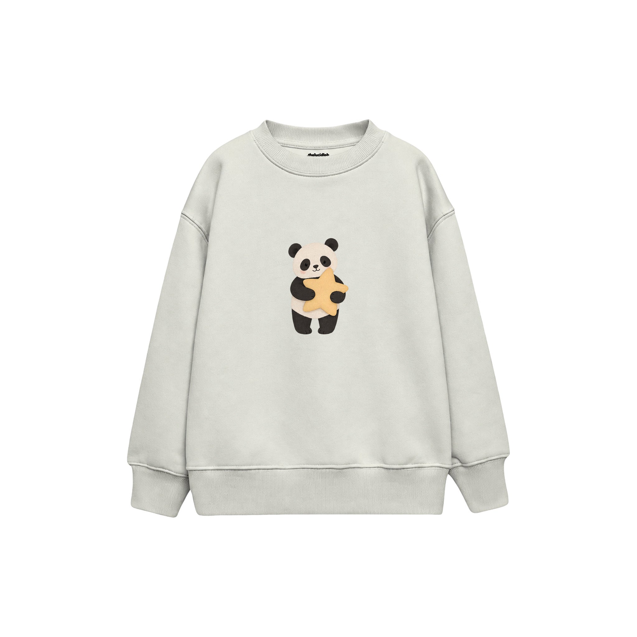 Panda hugging a star pillow Çocuk Sweatshirt — Beyaz — ön görünüm