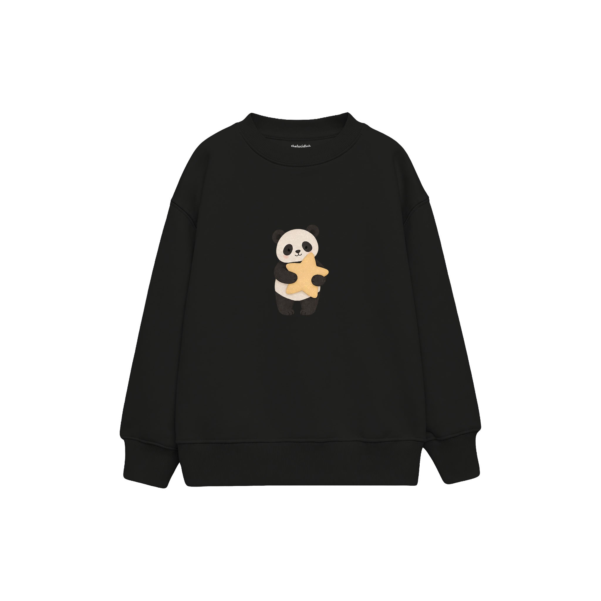 Panda hugging a star pillow Çocuk Sweatshirt — Siyah — ön görünüm