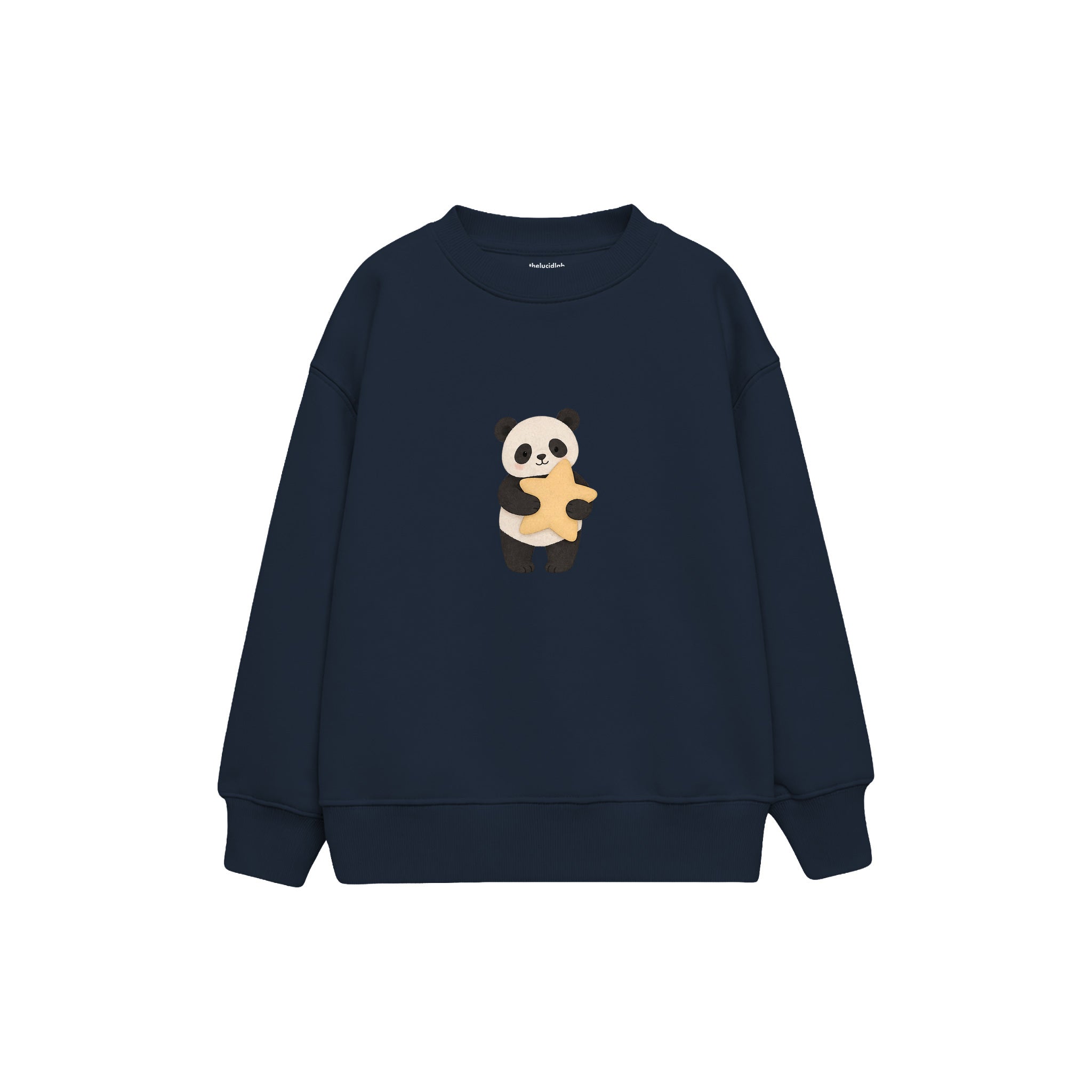 Panda hugging a star pillow Çocuk Sweatshirt — Lacivert — ön görünüm