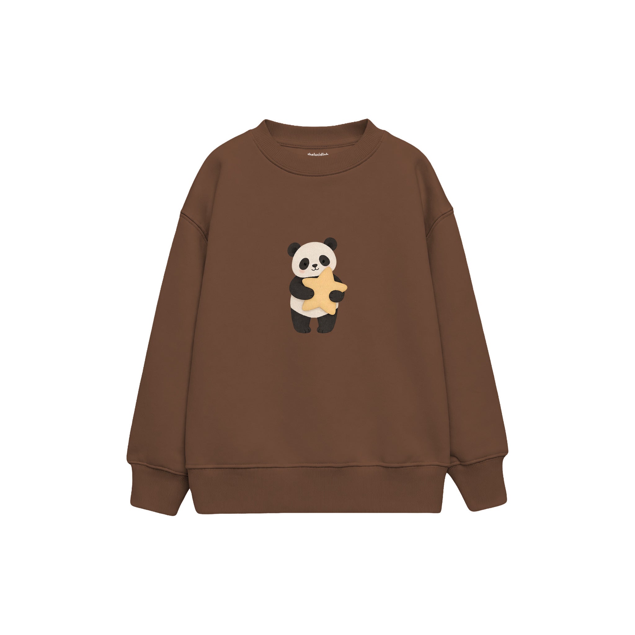 Panda hugging a star pillow Çocuk Sweatshirt — Kahverengi — ön görünüm