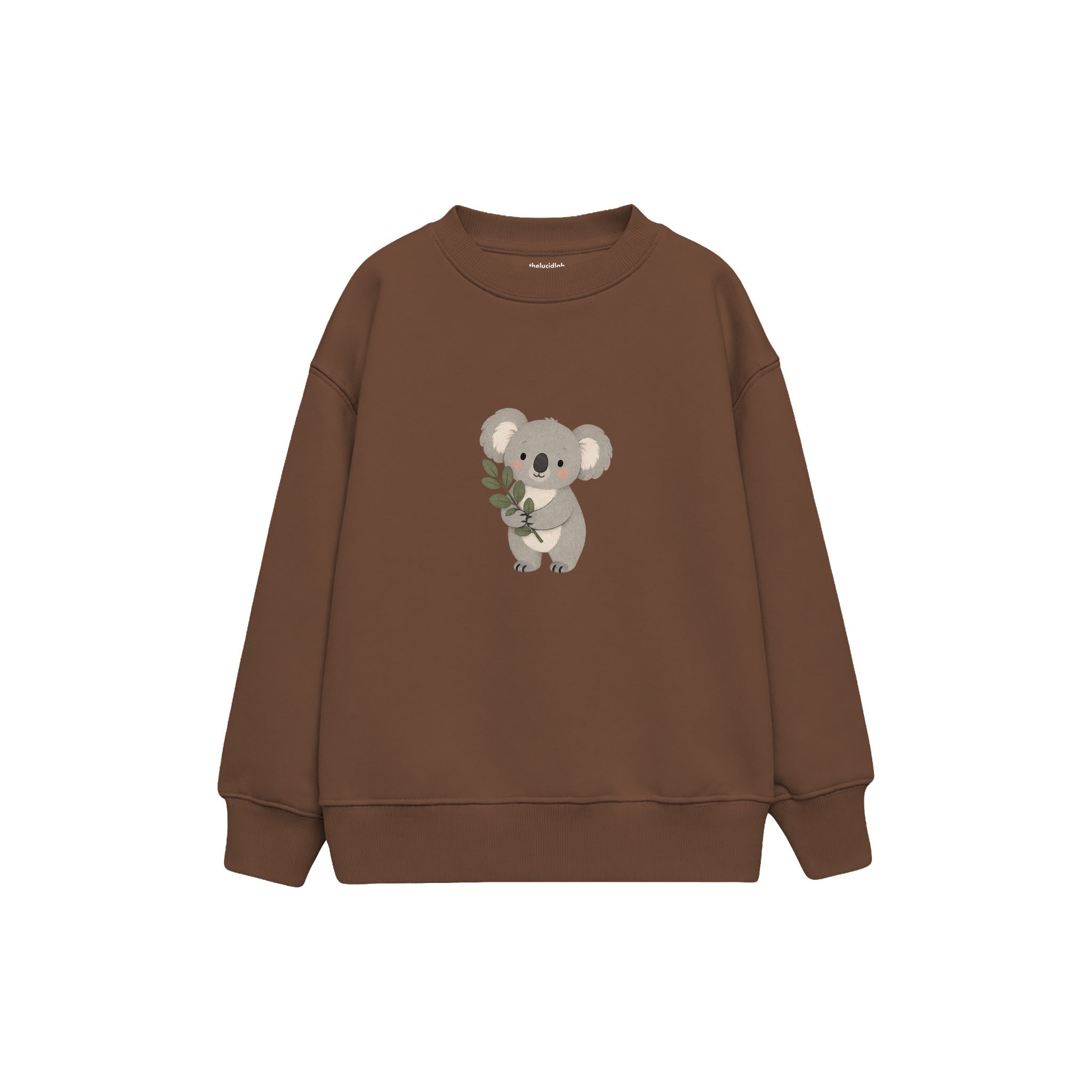 Koala holding a eucalyptus branch Çocuk Sweatshirt — Kahverengi — ön görünüm