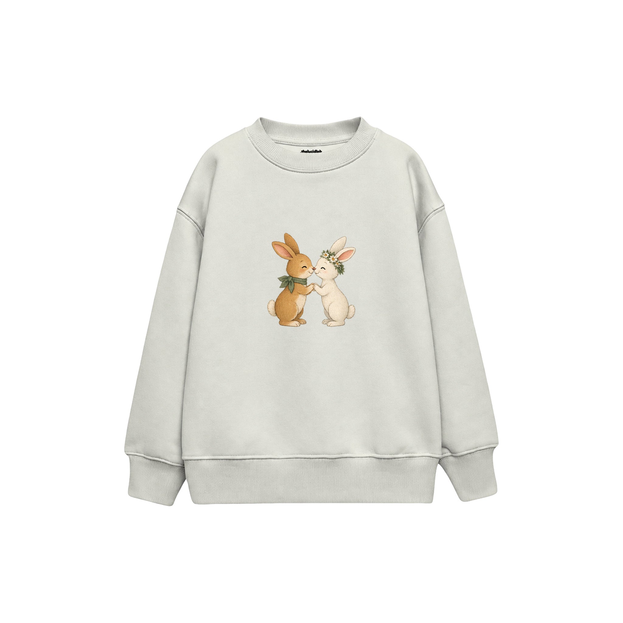 Two small rabbits touching noses Çocuk Sweatshirt — Beyaz — ön görünüm