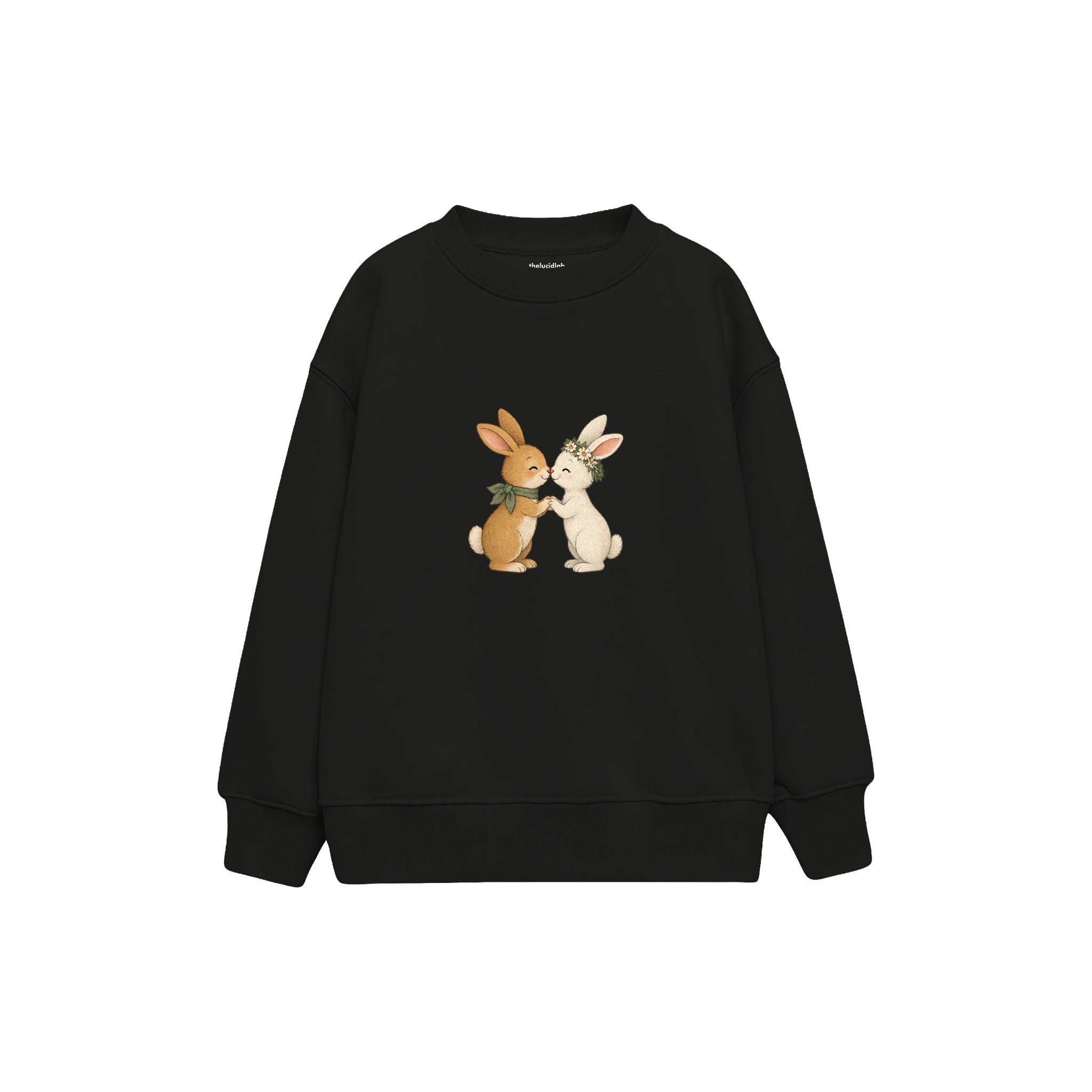 Two small rabbits touching noses Çocuk Sweatshirt — Siyah — ön görünüm