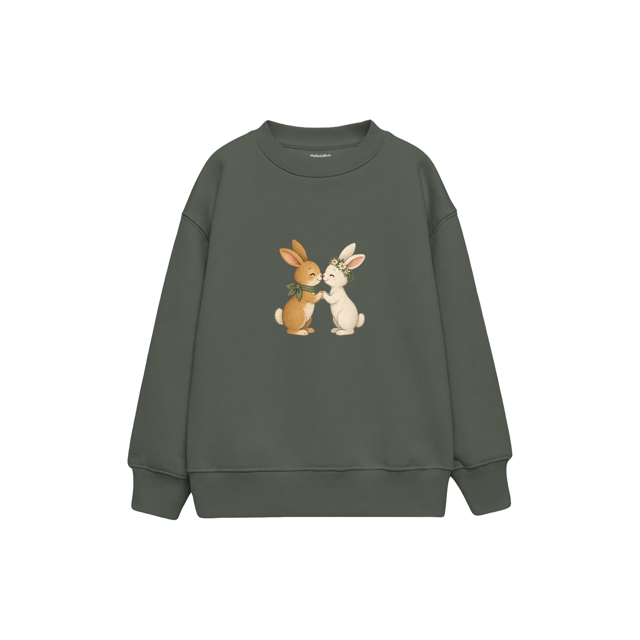 Two small rabbits touching noses Çocuk Sweatshirt — Antrasit — ön görünüm