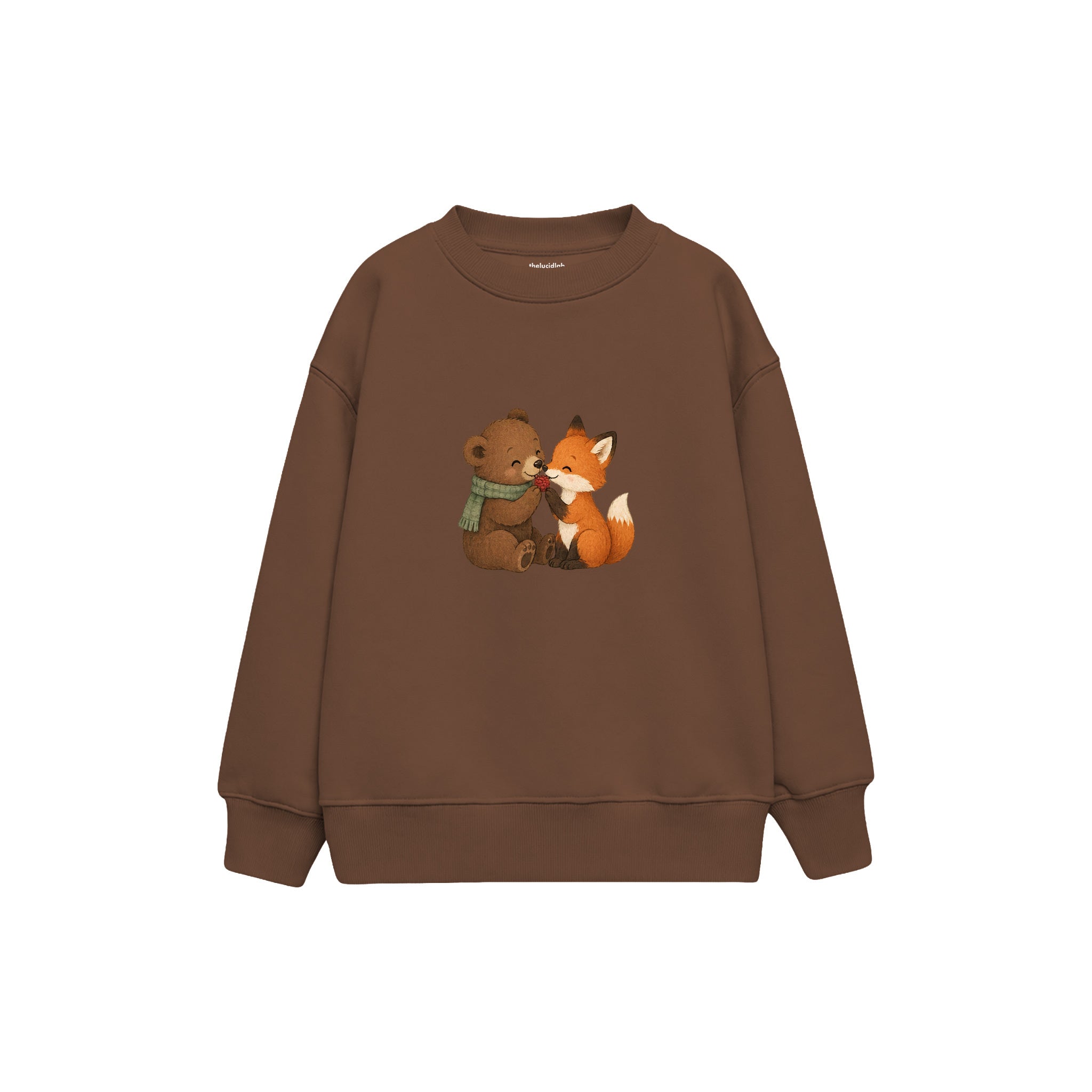 Bear and fox sharing one berry Çocuk Sweatshirt — Kahverengi — ön görünüm
