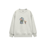 Elephant and mouse exchanging a flower Çocuk Sweatshirt — Beyaz — ön görünüm