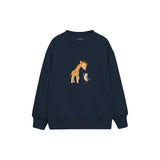 Giraffe and small bird saying hello Çocuk Sweatshirt — Lacivert — ön görünüm