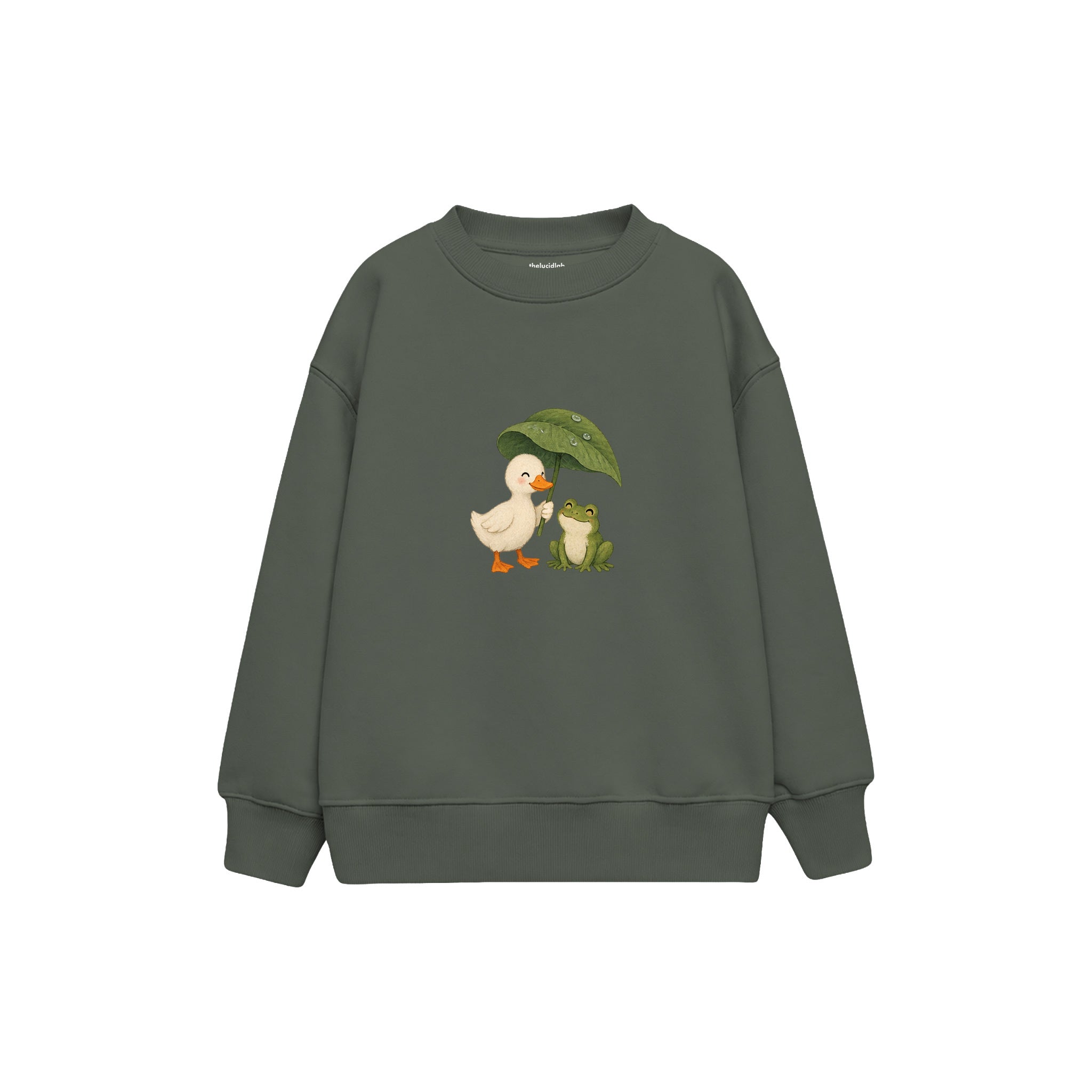 Duck and frog sharing a leaf umbrella Çocuk Sweatshirt — Antrasit — ön görünüm