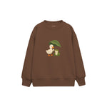 Duck and frog sharing a leaf umbrella Çocuk Sweatshirt — Kahverengi — ön görünüm