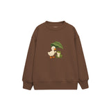 Duck and frog sharing a leaf umbrella Çocuk Sweatshirt — Kahverengi — ön görünüm