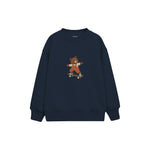 Bear skateboarding in rust striped overalls Çocuk Sweatshirt — Lacivert — ön görünüm
