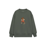 Bear skateboarding in rust striped overalls Çocuk Sweatshirt — Antrasit — ön görünüm
