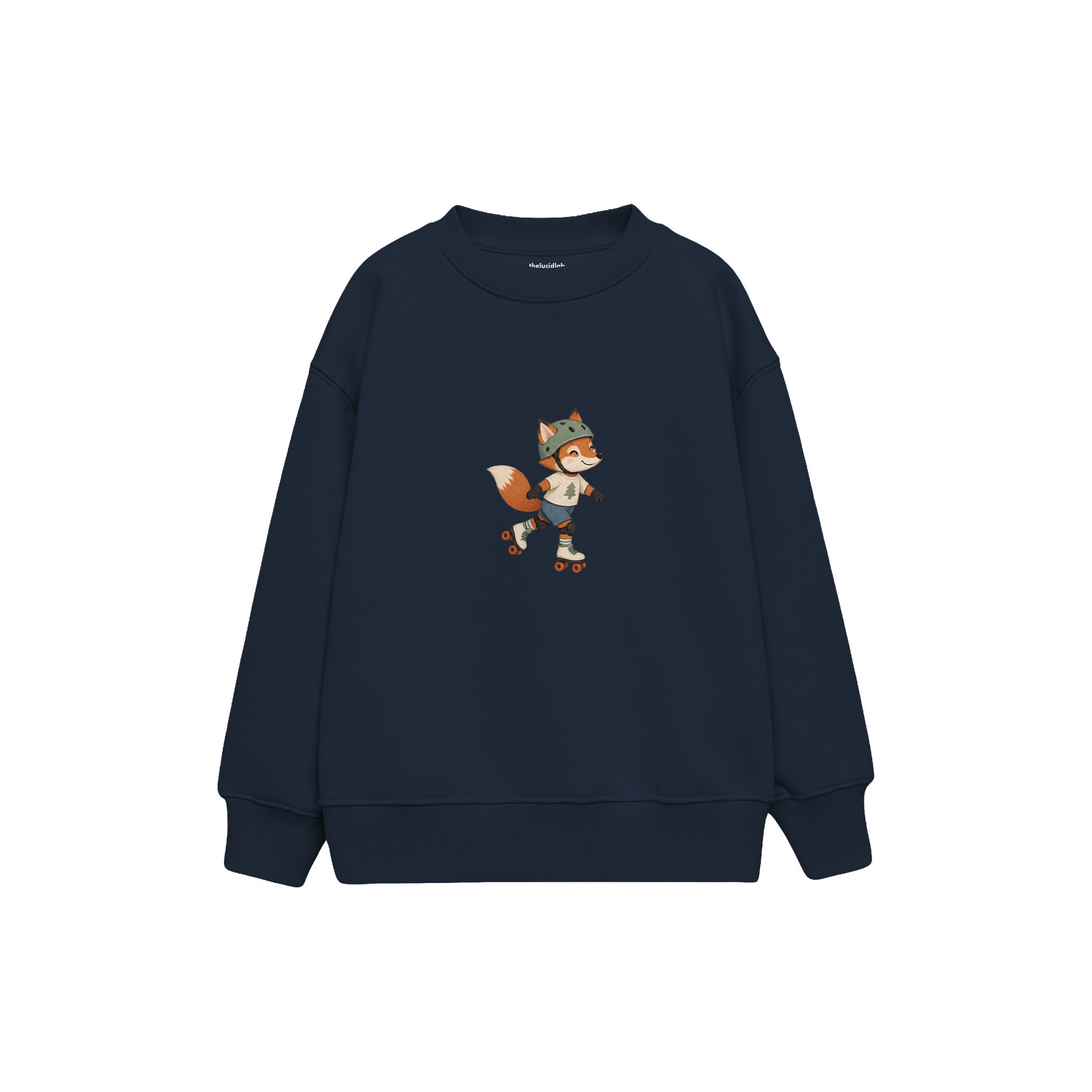 Fox on roller skates wearing a helmet Çocuk Sweatshirt — Lacivert — ön görünüm