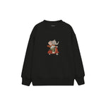 Elephant riding a vintage red scooter Çocuk Sweatshirt — Siyah — ön görünüm