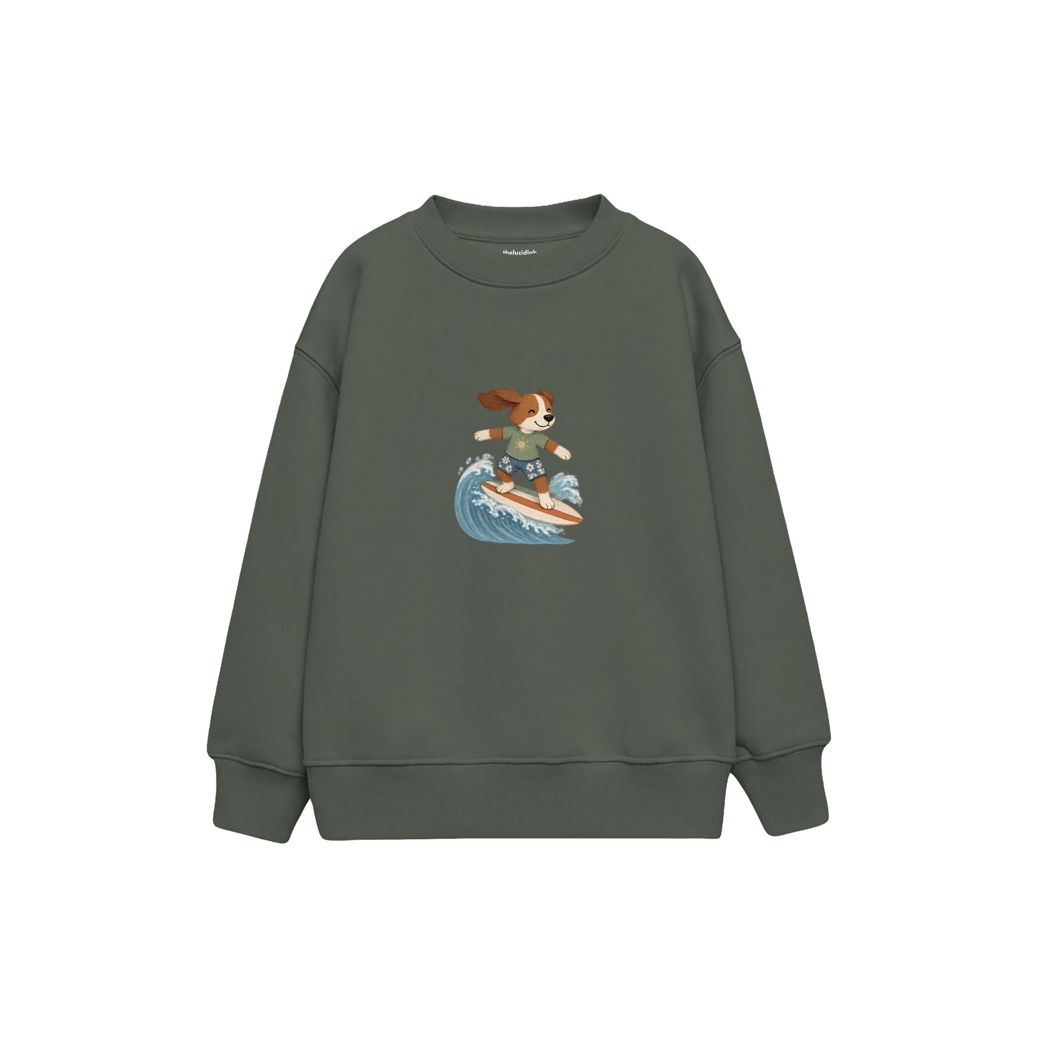 Dog surfing on a small wave Çocuk Sweatshirt — Antrasit — ön görünüm