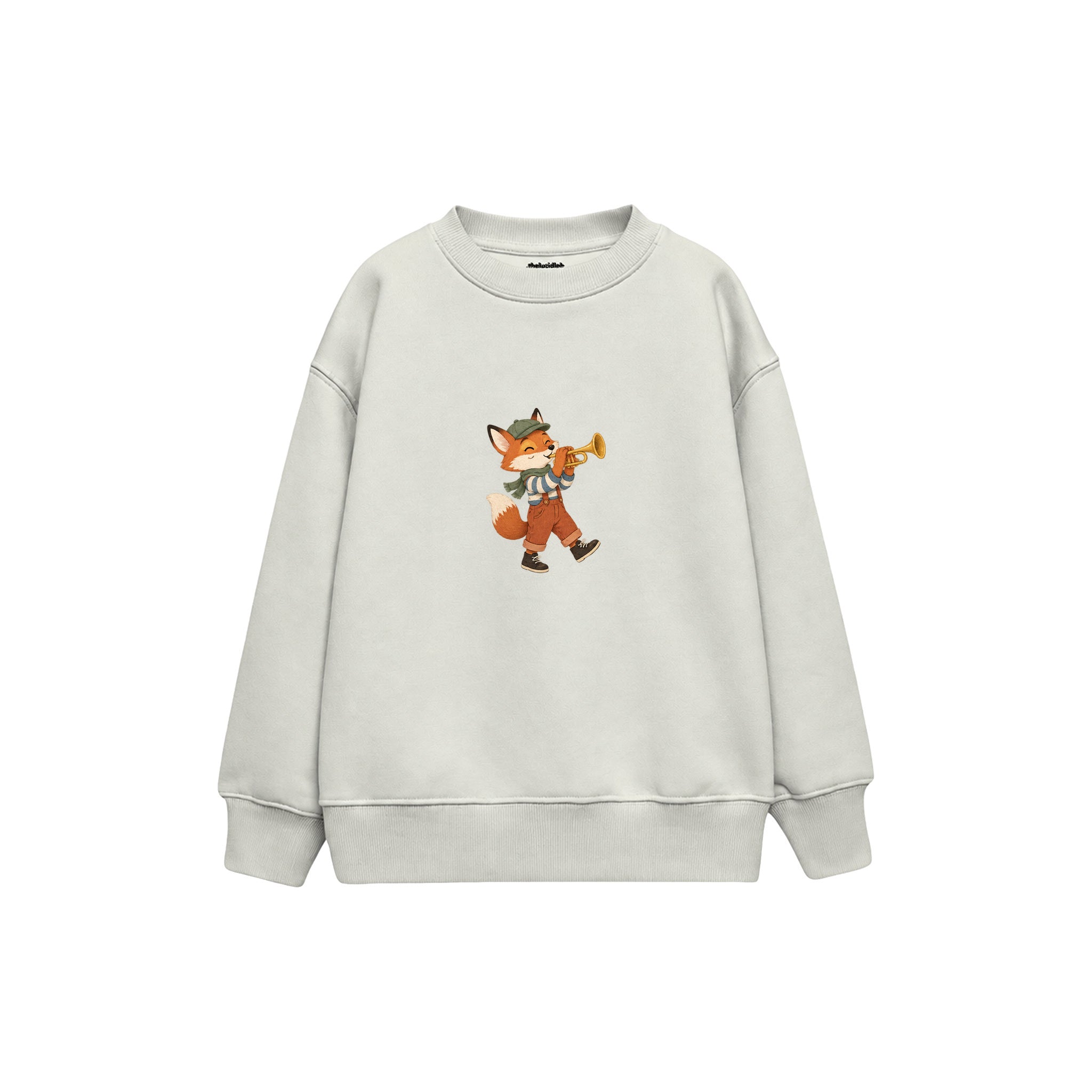 Fox playing a trumpet Çocuk Sweatshirt — Beyaz — ön görünüm