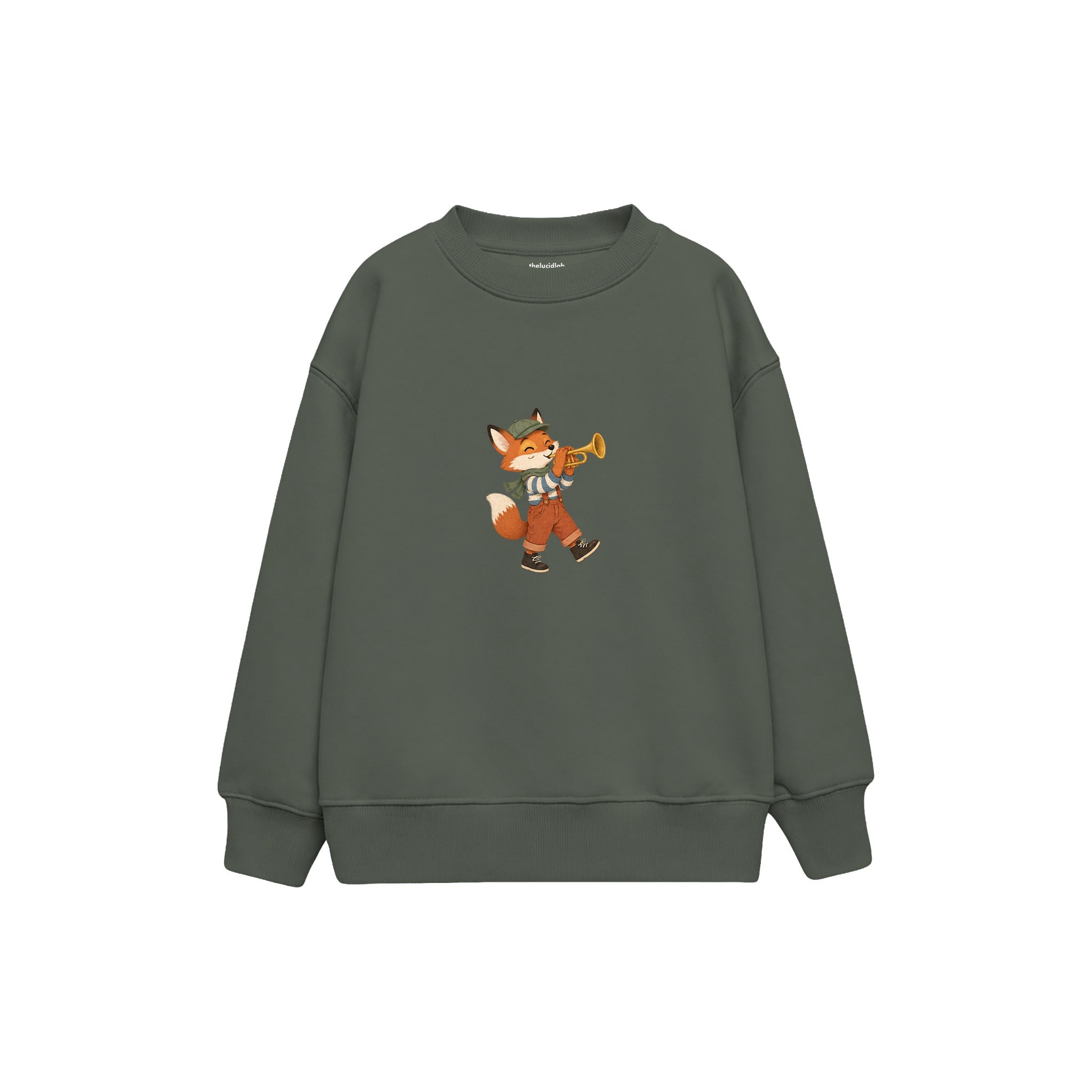 Fox playing a trumpet Çocuk Sweatshirt — Antrasit — ön görünüm