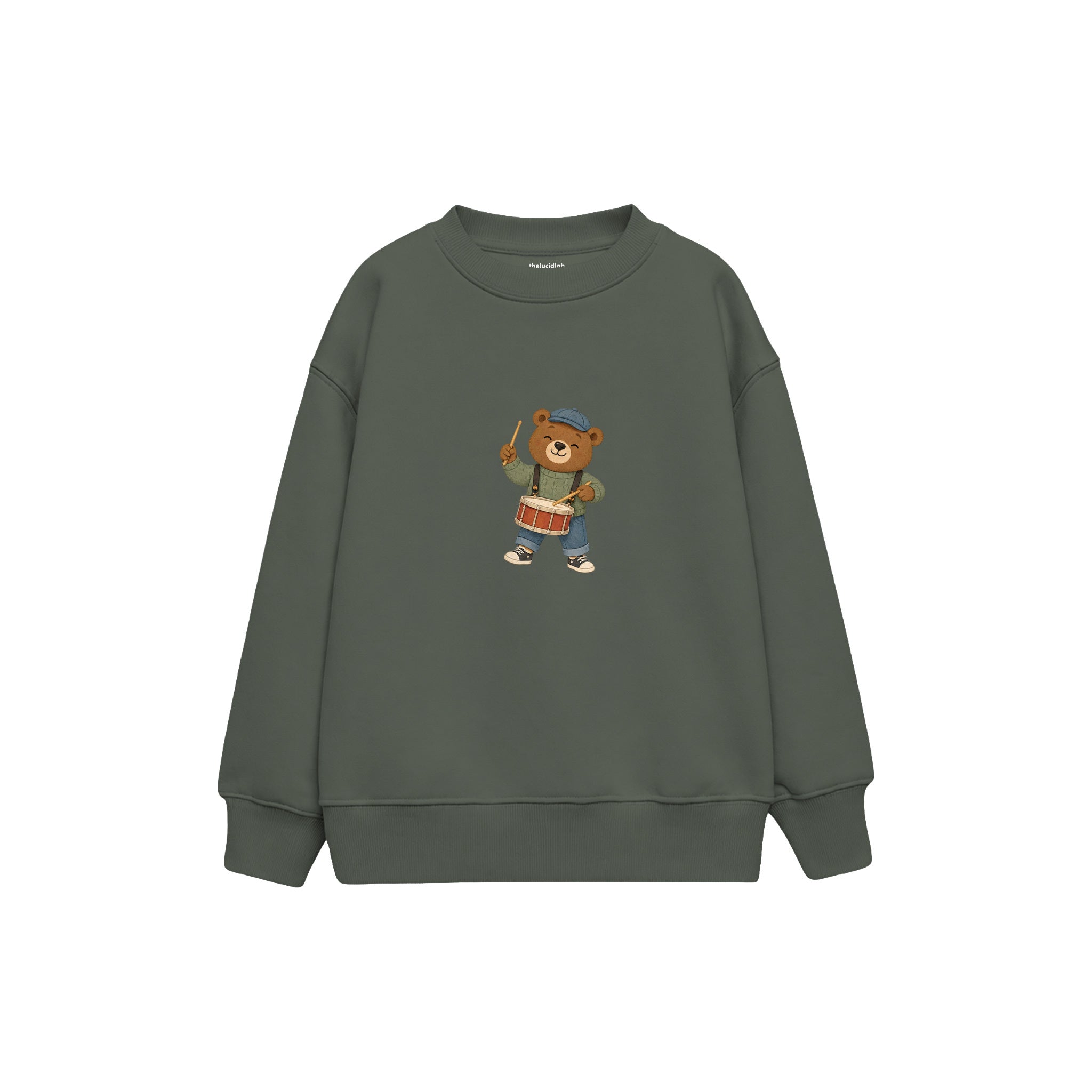 Bear drumming on a snare drum Çocuk Sweatshirt — Antrasit — ön görünüm