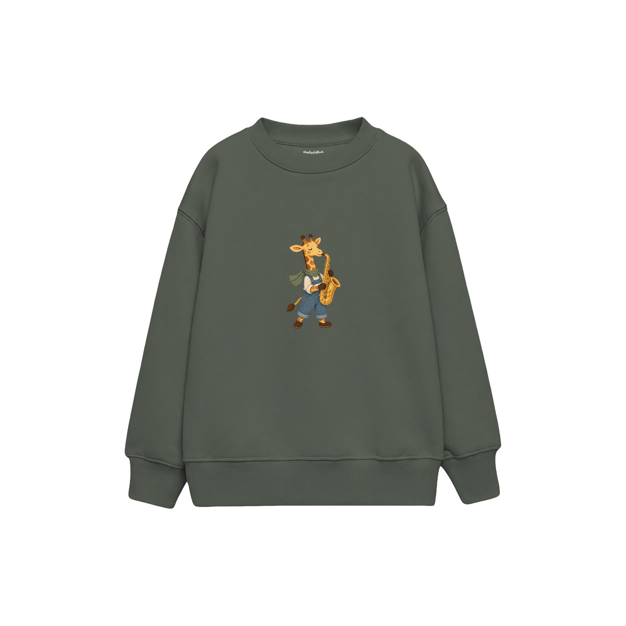 Giraffe playing a saxophone Çocuk Sweatshirt — Antrasit — ön görünüm