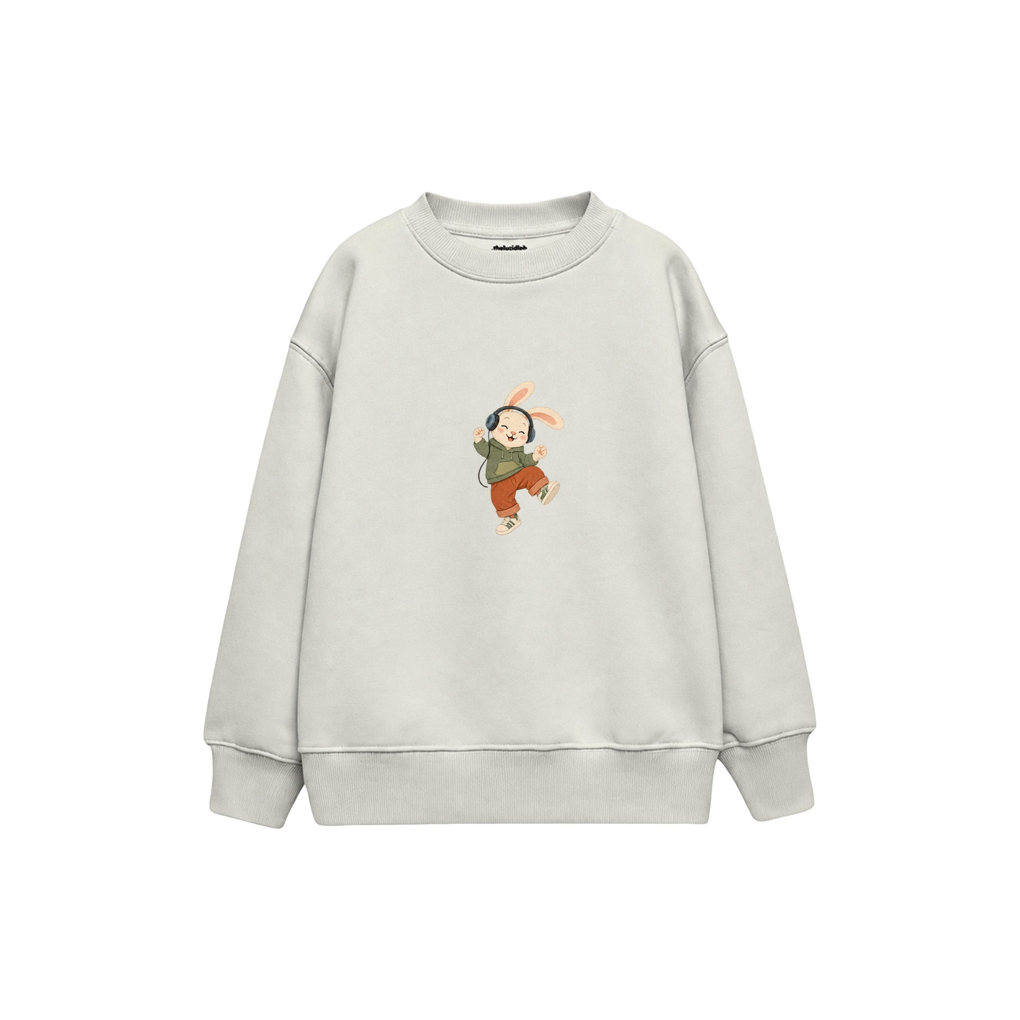 Rabbit dancing with headphones Çocuk Sweatshirt — Beyaz — ön görünüm
