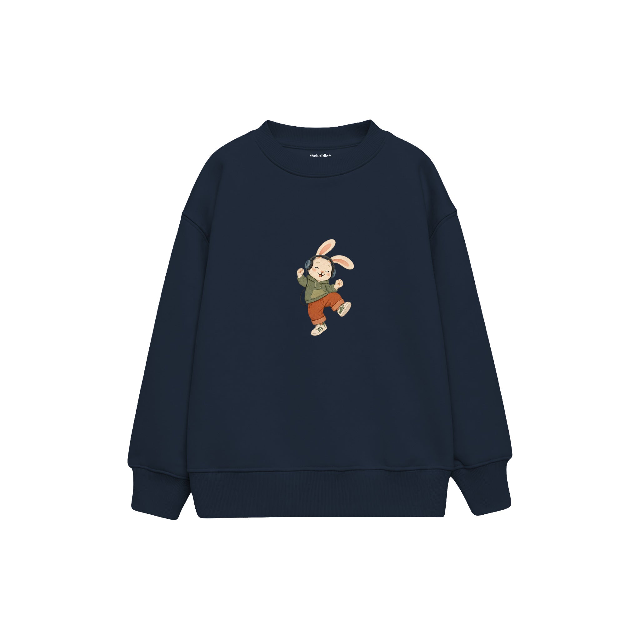 Rabbit dancing with headphones Çocuk Sweatshirt — Lacivert — ön görünüm