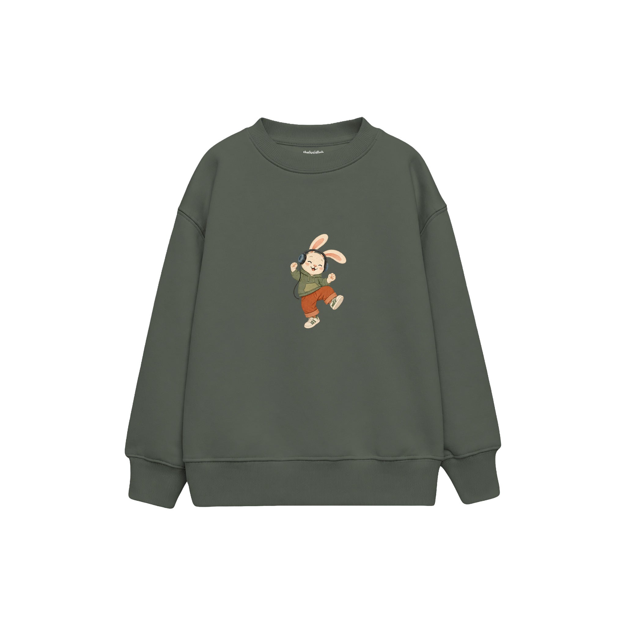 Rabbit dancing with headphones Çocuk Sweatshirt — Antrasit — ön görünüm