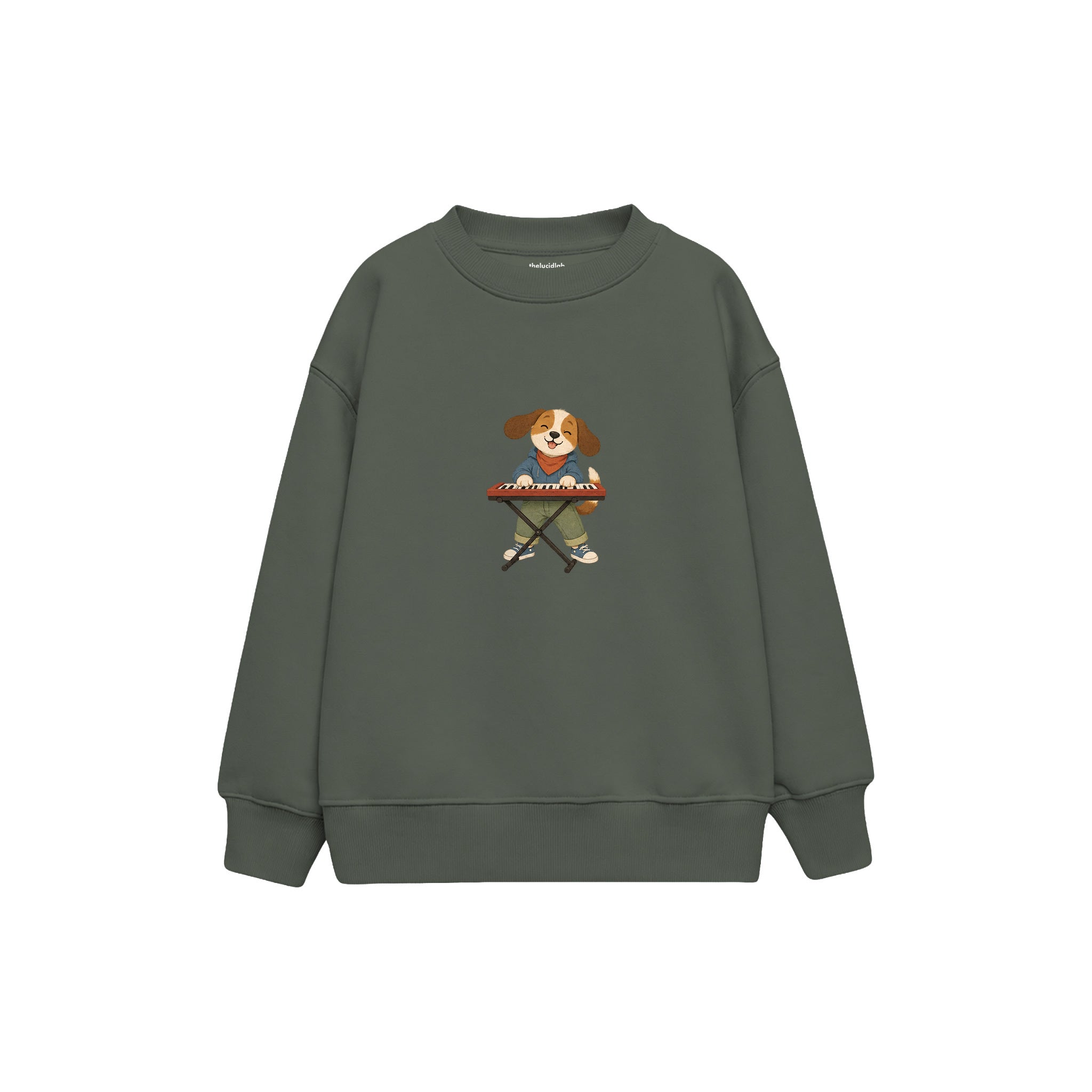 Dog playing a small keyboard Çocuk Sweatshirt — Antrasit — ön görünüm