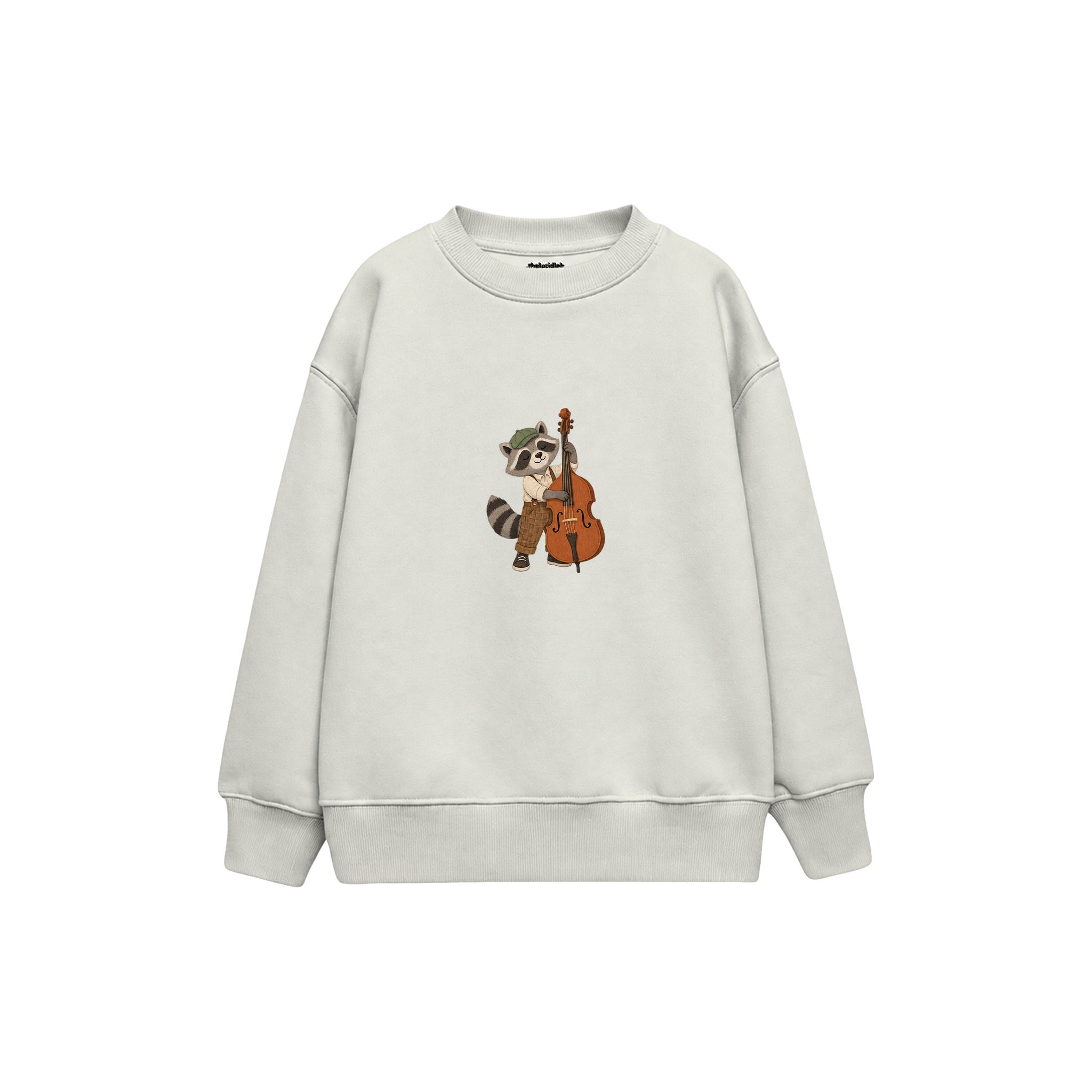 Raccoon playing a double bass Çocuk Sweatshirt — Beyaz — ön görünüm