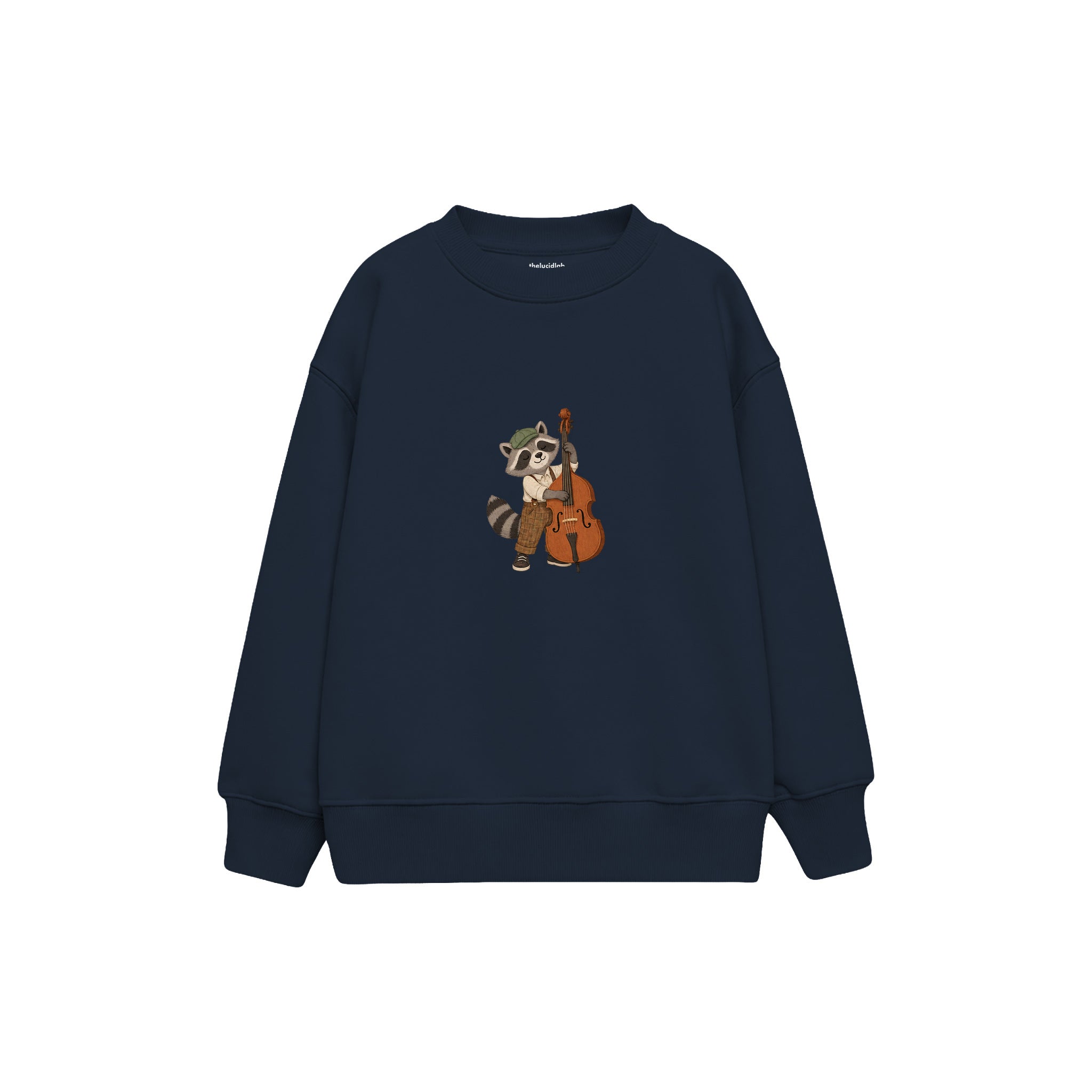 Raccoon playing a double bass Çocuk Sweatshirt — Lacivert — ön görünüm