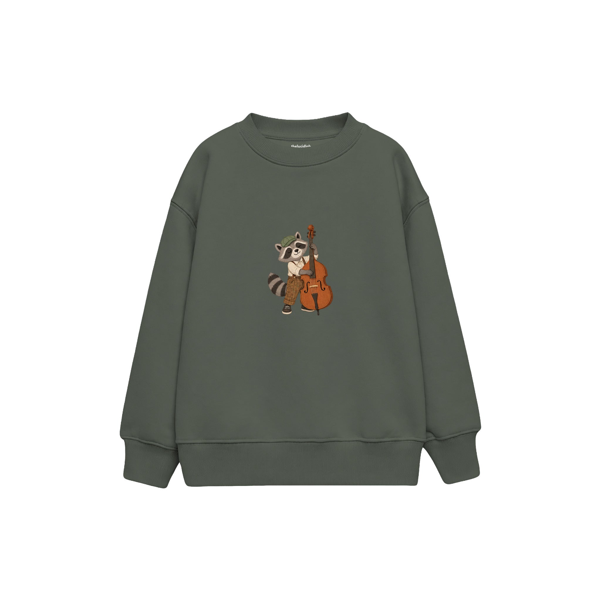 Raccoon playing a double bass Çocuk Sweatshirt — Antrasit — ön görünüm