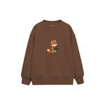 Fox with explorer backpack and binoculars Çocuk Sweatshirt — Kahverengi — ön görünüm