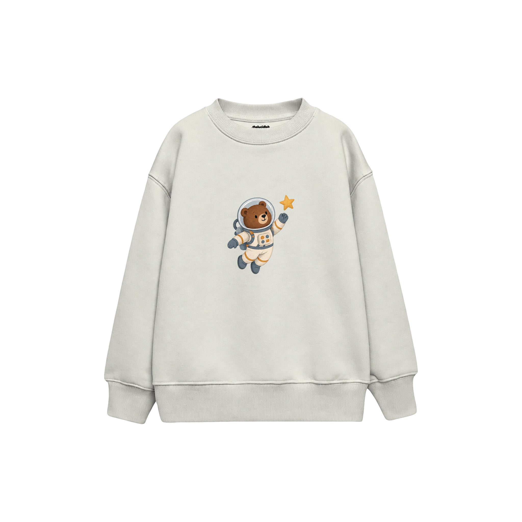 Bear astronaut floating with one star Çocuk Sweatshirt — Beyaz — ön görünüm