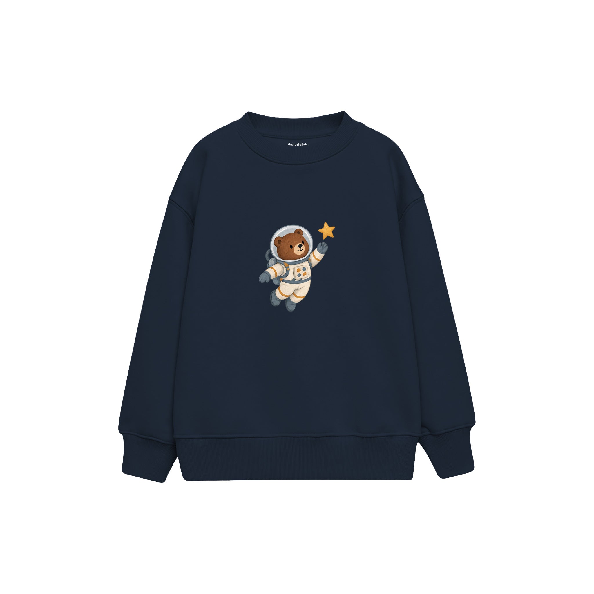 Bear astronaut floating with one star Çocuk Sweatshirt — Lacivert — ön görünüm