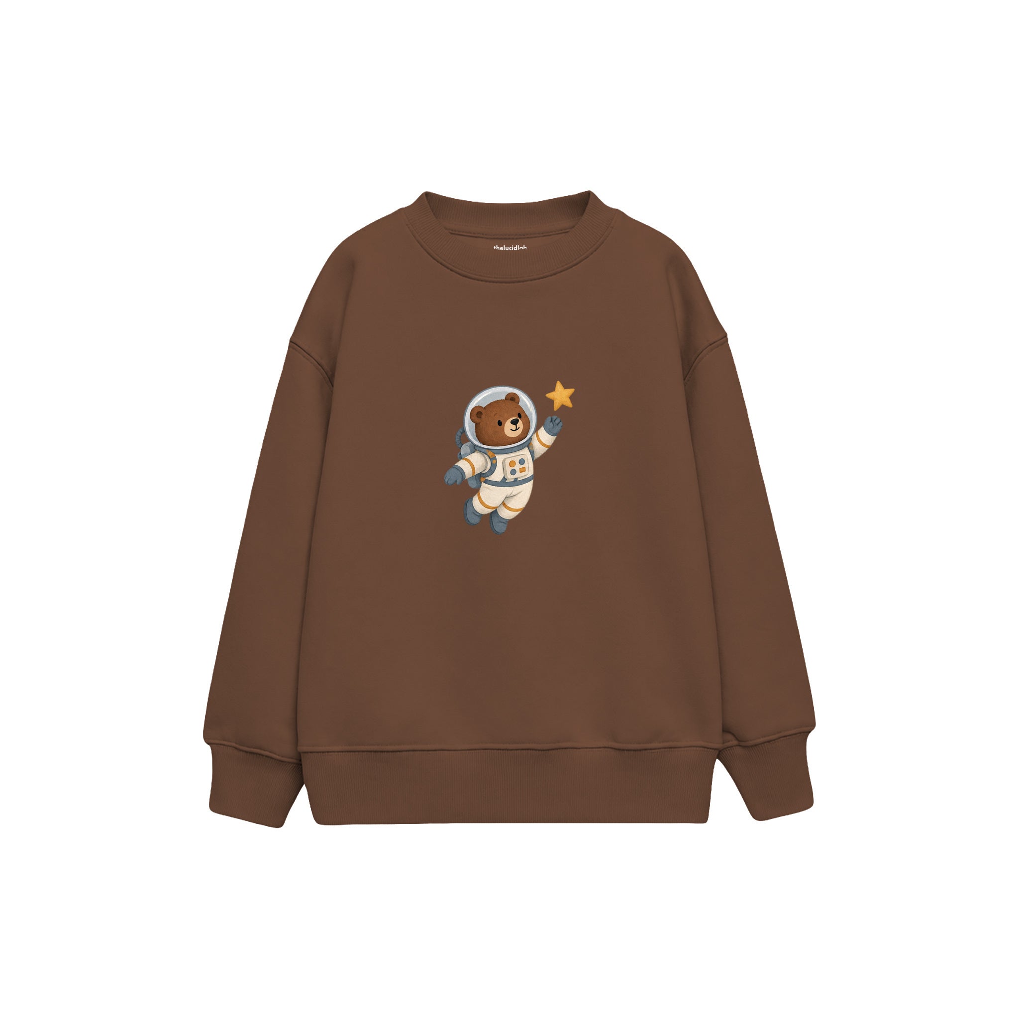 Bear astronaut floating with one star Çocuk Sweatshirt — Kahverengi — ön görünüm