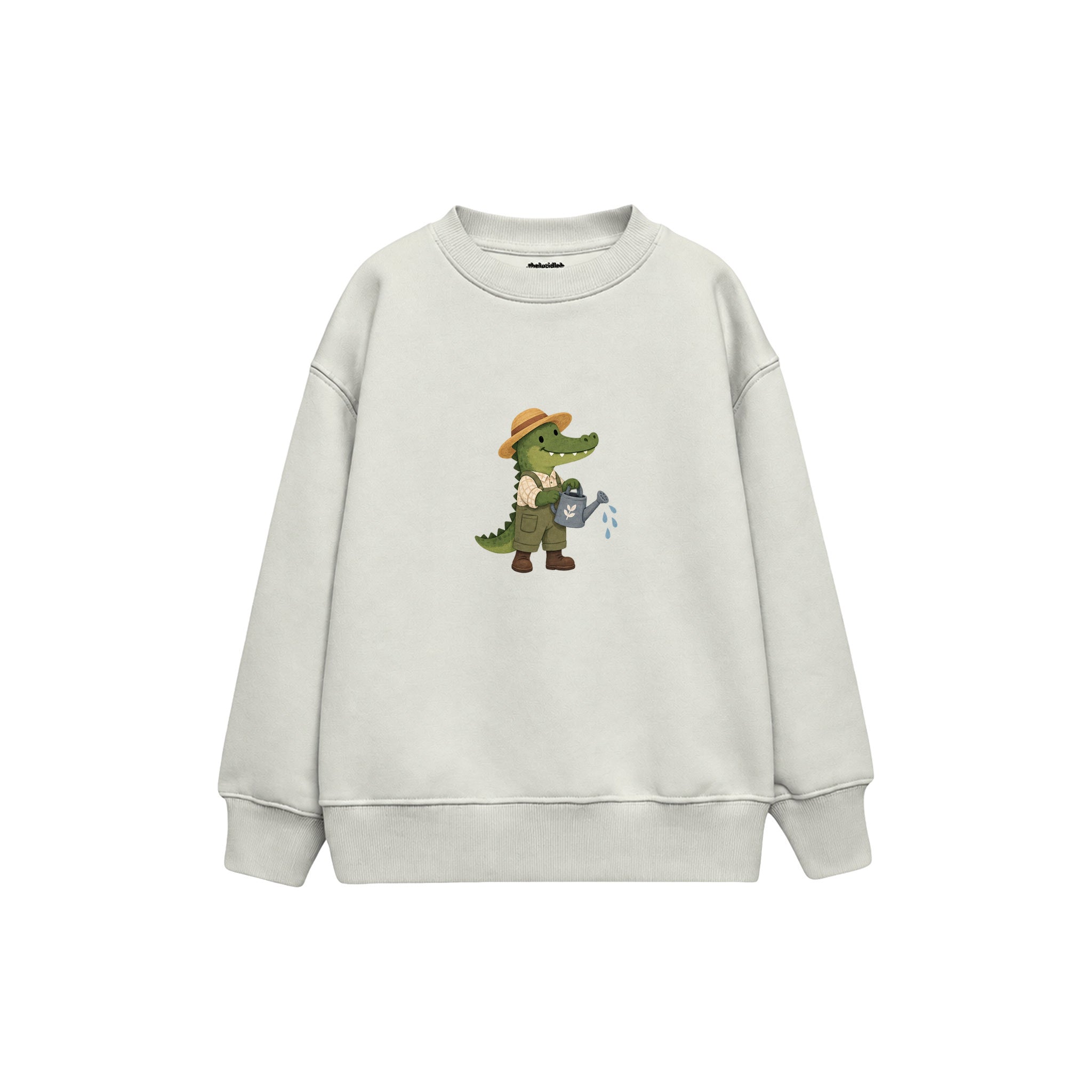 Crocodile gardener with a watering can Çocuk Sweatshirt — Beyaz — ön görünüm