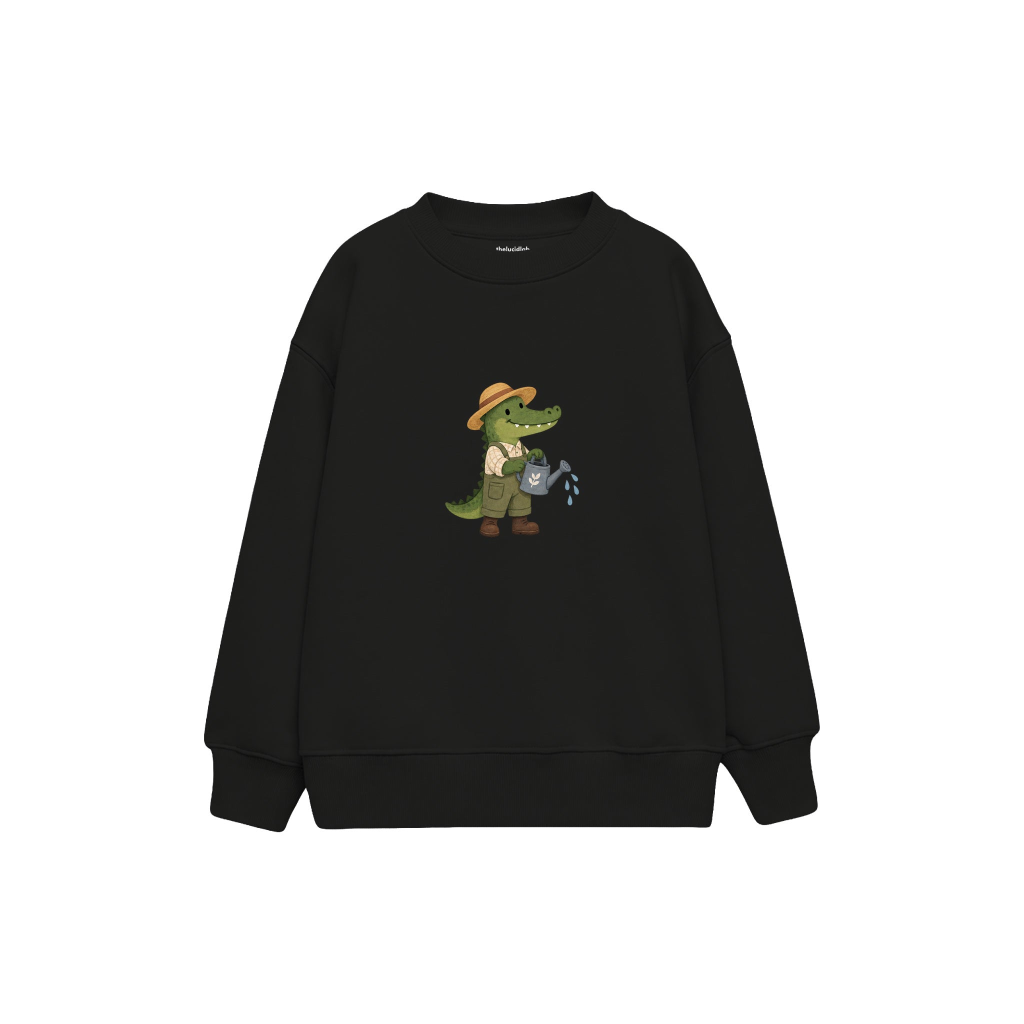 Crocodile gardener with a watering can Çocuk Sweatshirt — Siyah — ön görünüm