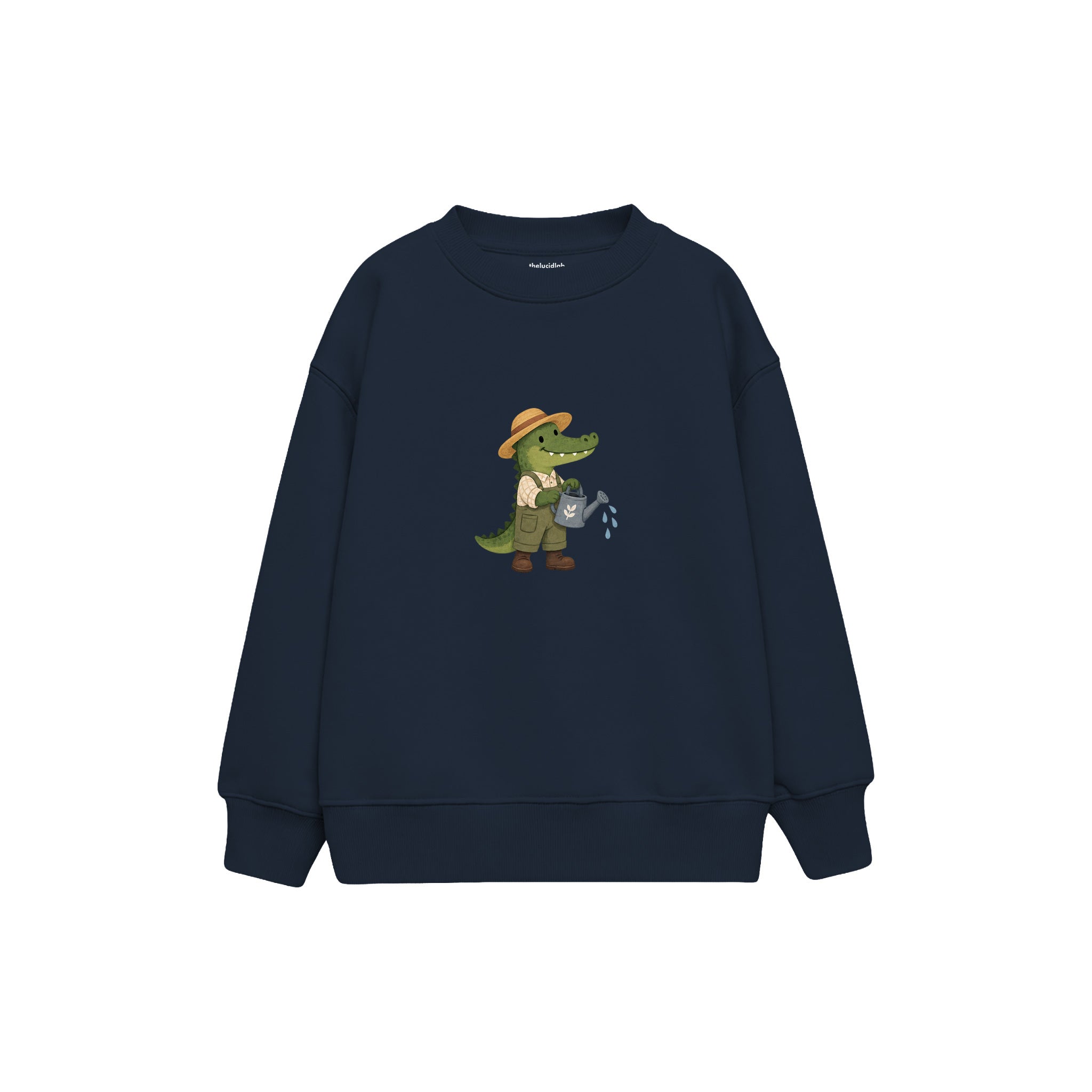 Crocodile gardener with a watering can Çocuk Sweatshirt — Lacivert — ön görünüm