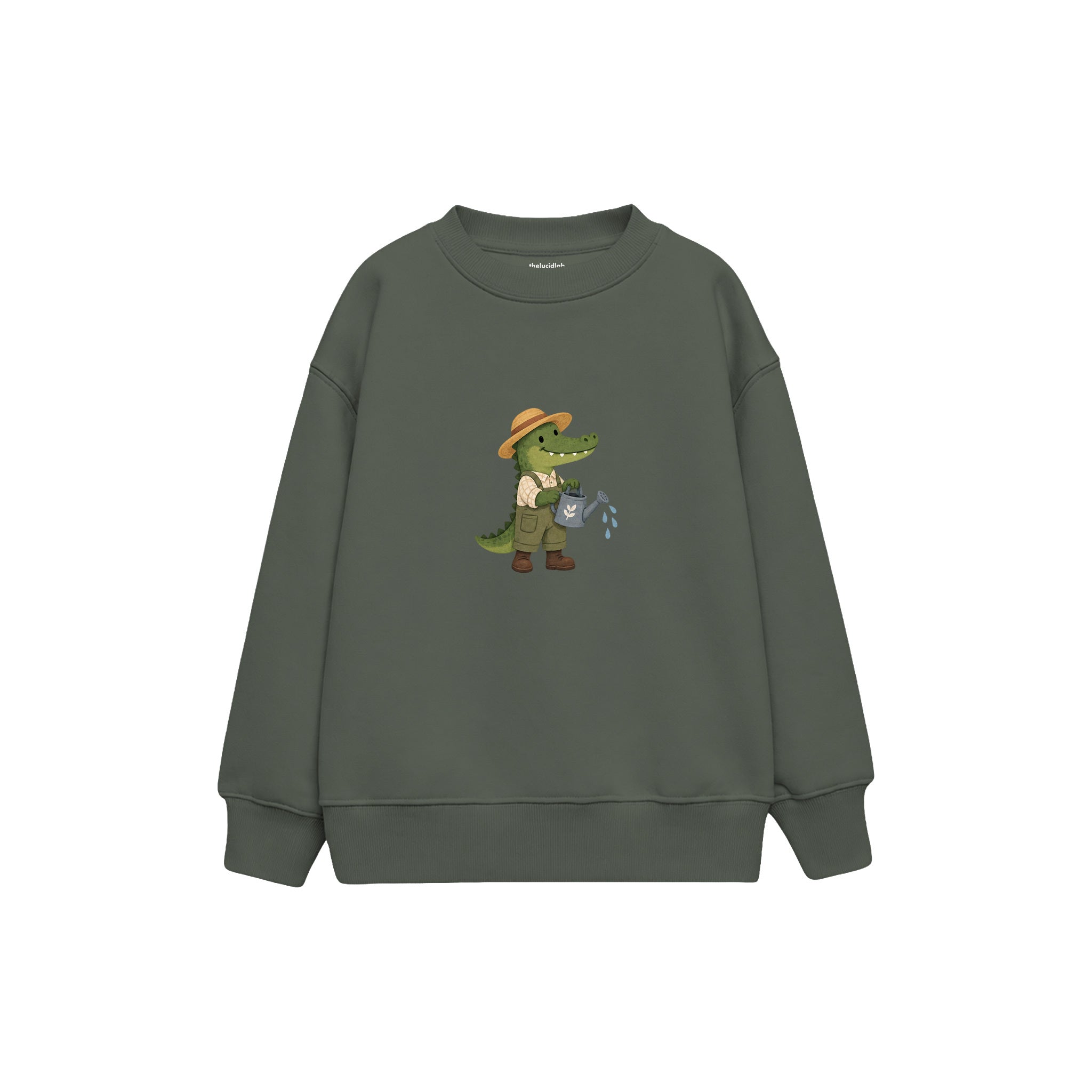 Crocodile gardener with a watering can Çocuk Sweatshirt — Antrasit — ön görünüm