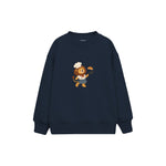 Lion chef tossing a pancake Çocuk Sweatshirt — Lacivert — ön görünüm