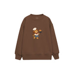 Lion chef tossing a pancake Çocuk Sweatshirt — Kahverengi — ön görünüm