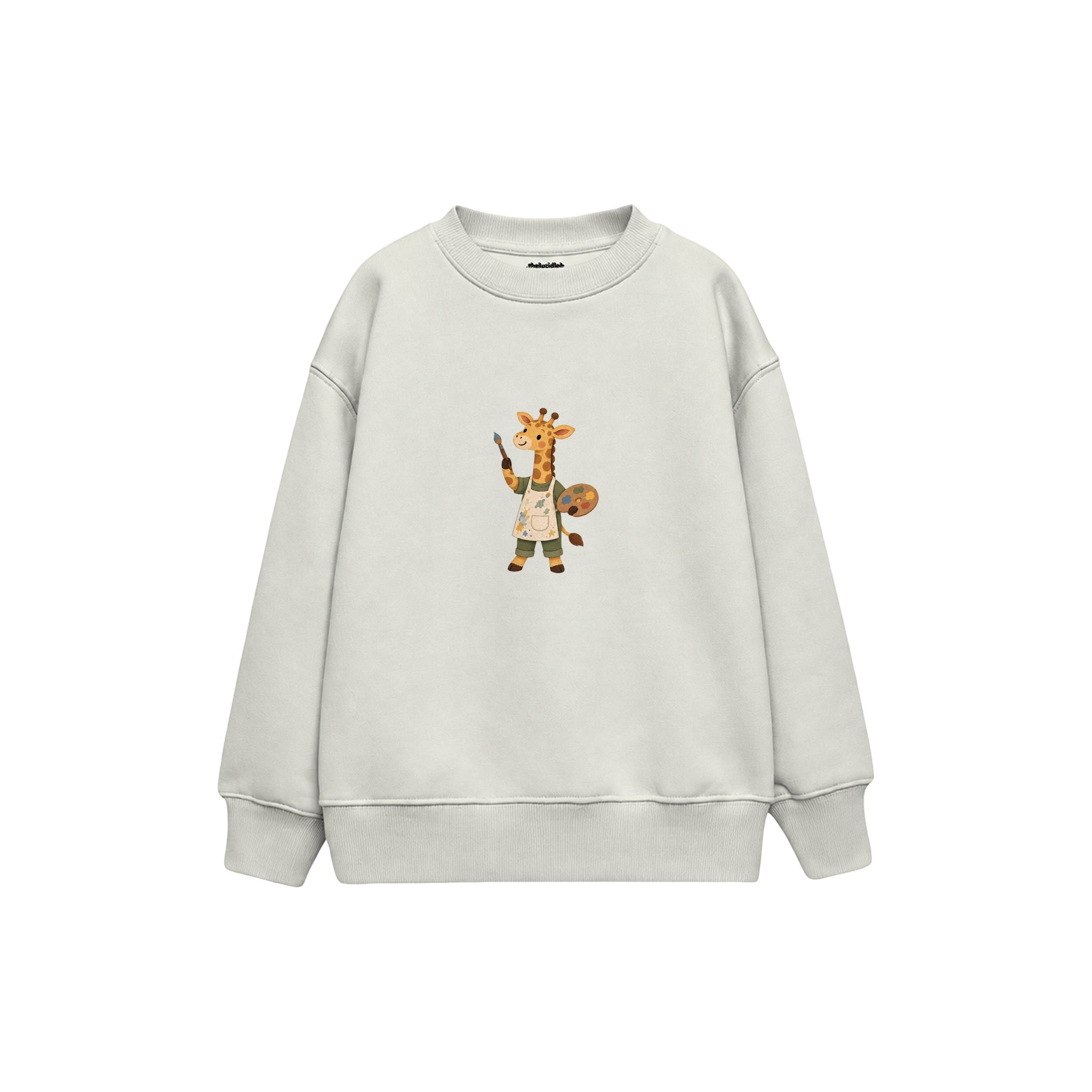 Giraffe artist holding a paintbrush Çocuk Sweatshirt — Beyaz — ön görünüm