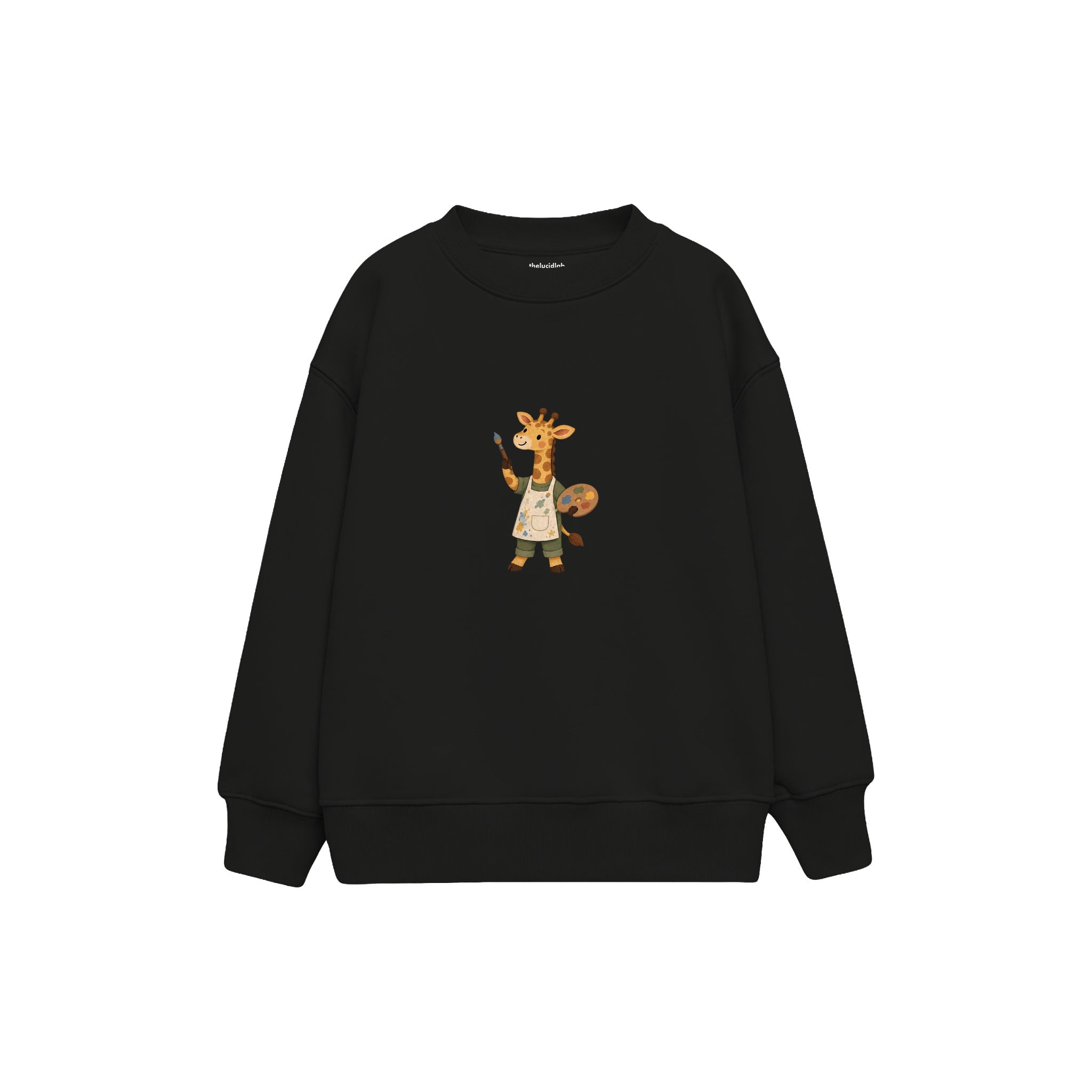 Giraffe artist holding a paintbrush Çocuk Sweatshirt — Siyah — ön görünüm
