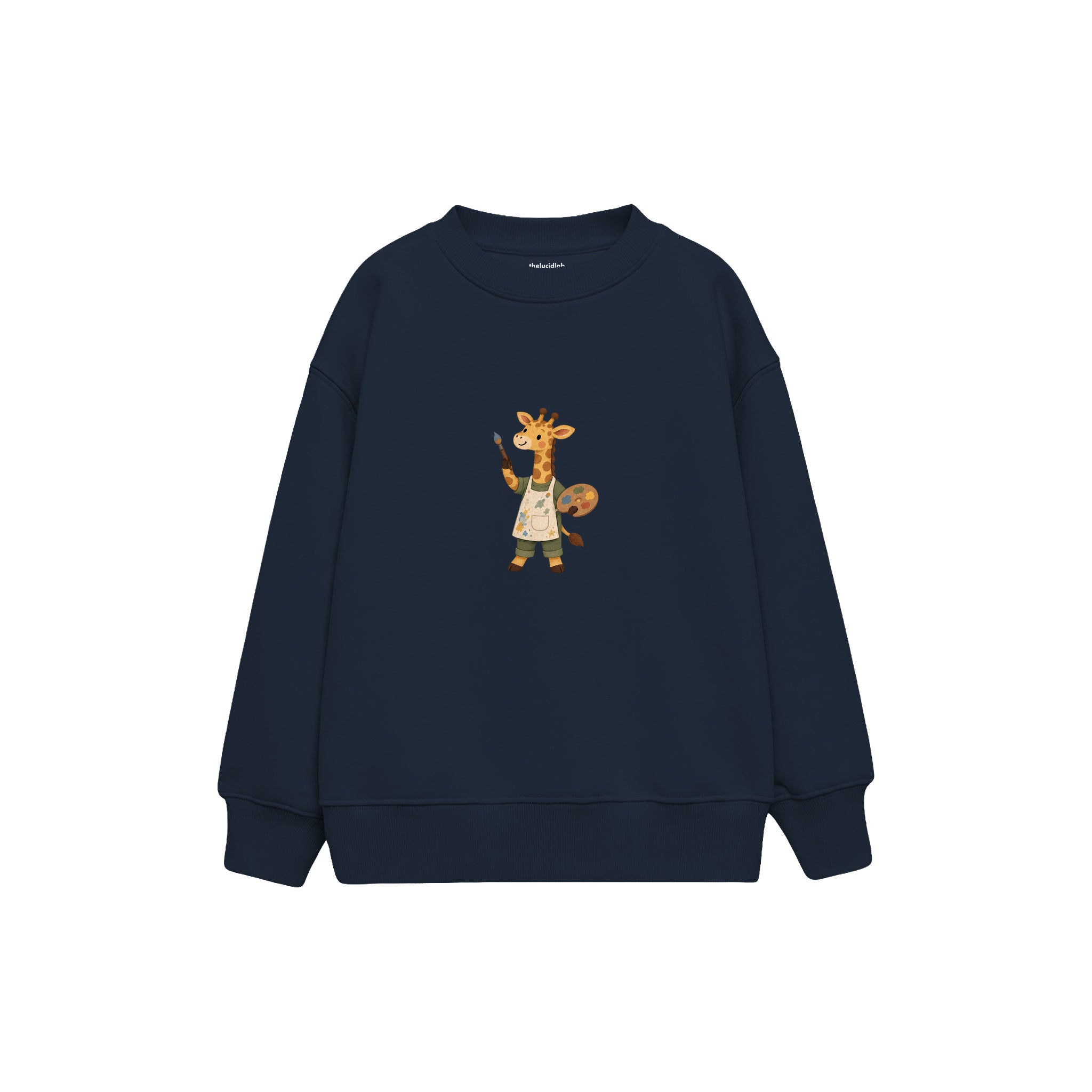 Giraffe artist holding a paintbrush Çocuk Sweatshirt — Lacivert — ön görünüm