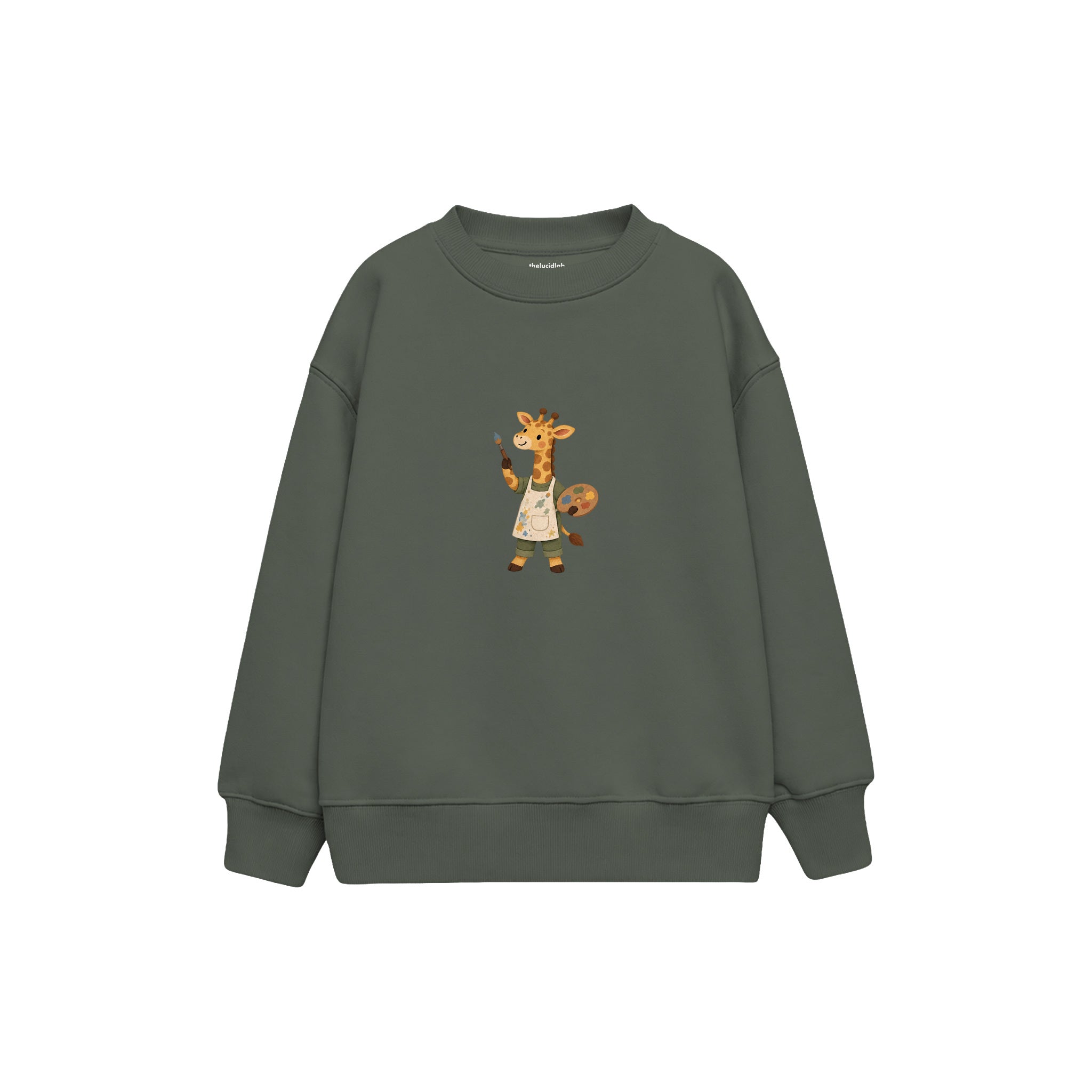 Giraffe artist holding a paintbrush Çocuk Sweatshirt — Antrasit — ön görünüm