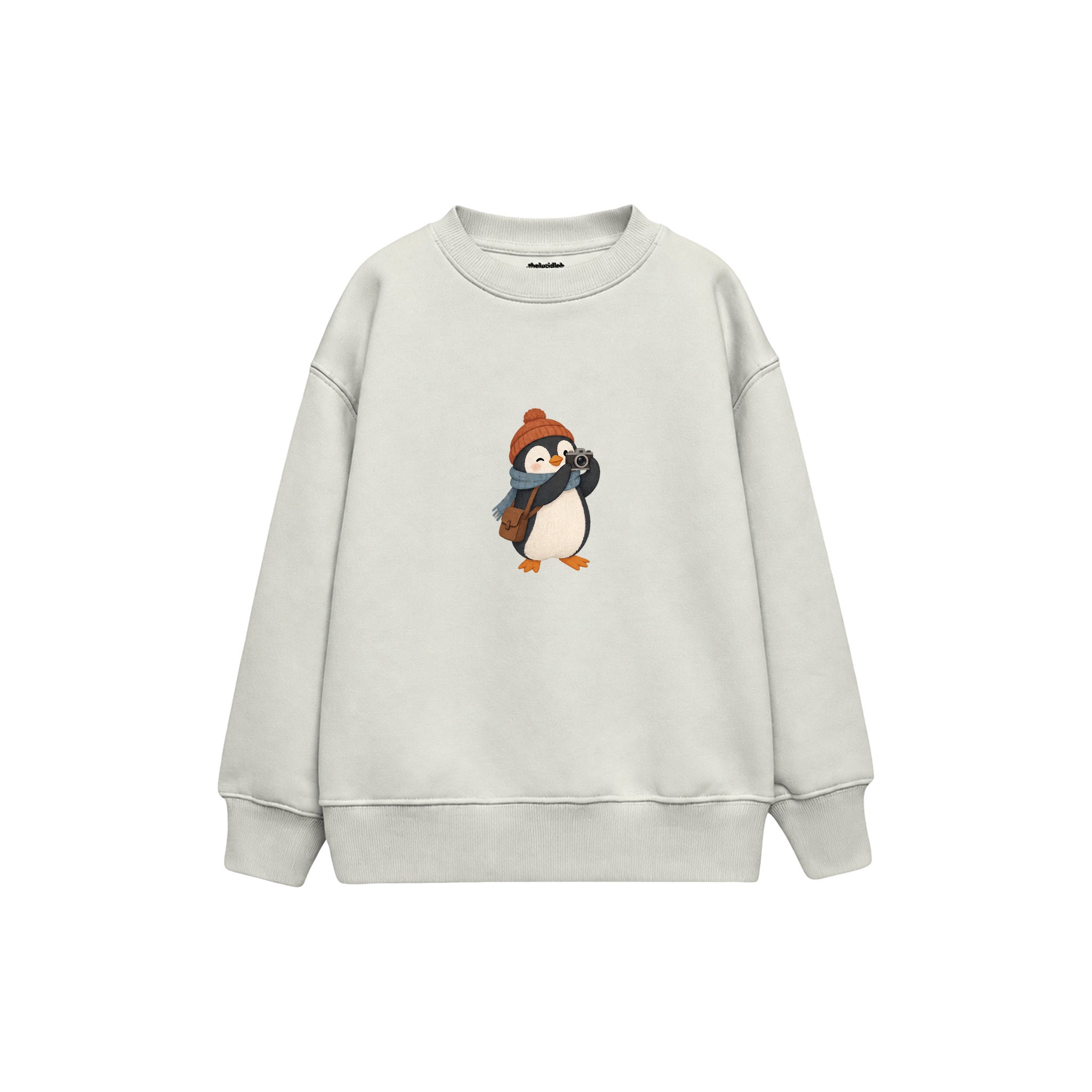 Penguin photographer with a tiny camera Çocuk Sweatshirt — Beyaz — ön görünüm