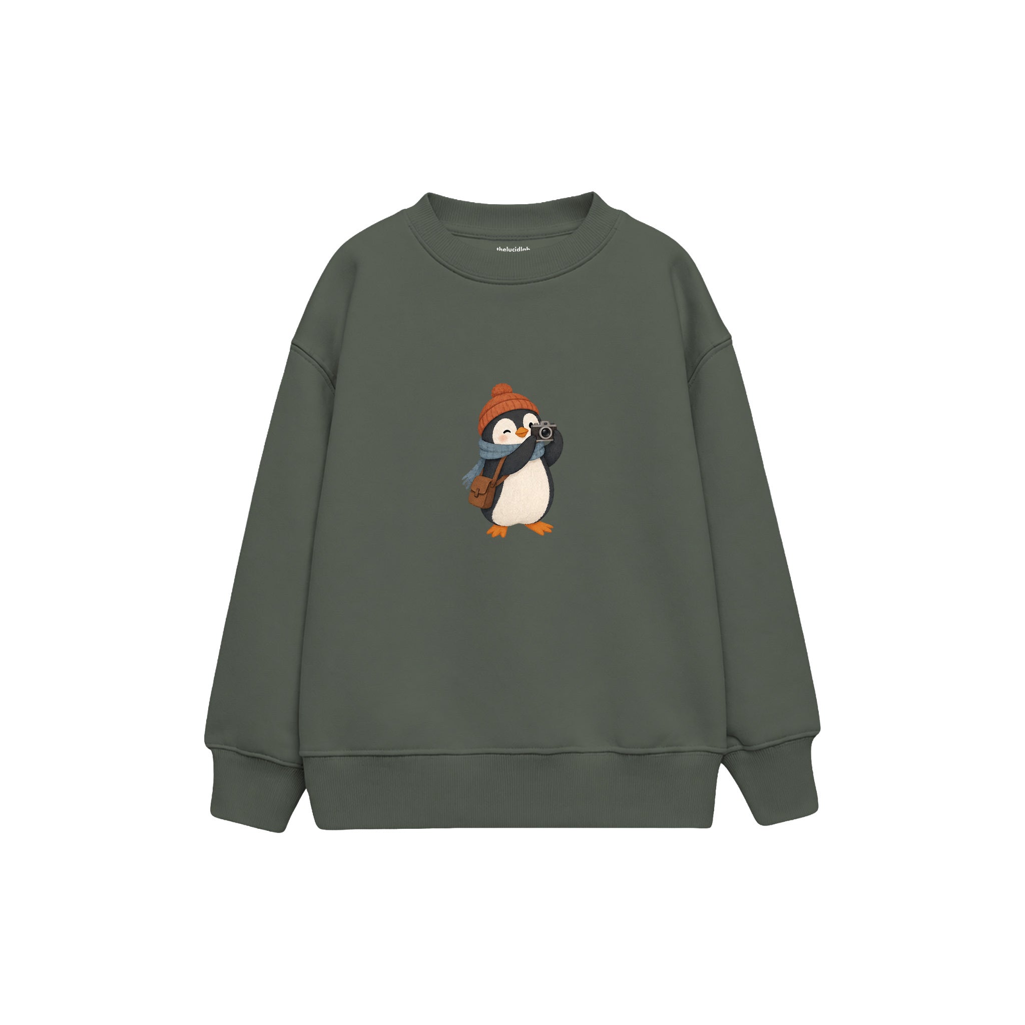 Penguin photographer with a tiny camera Çocuk Sweatshirt — Antrasit — ön görünüm