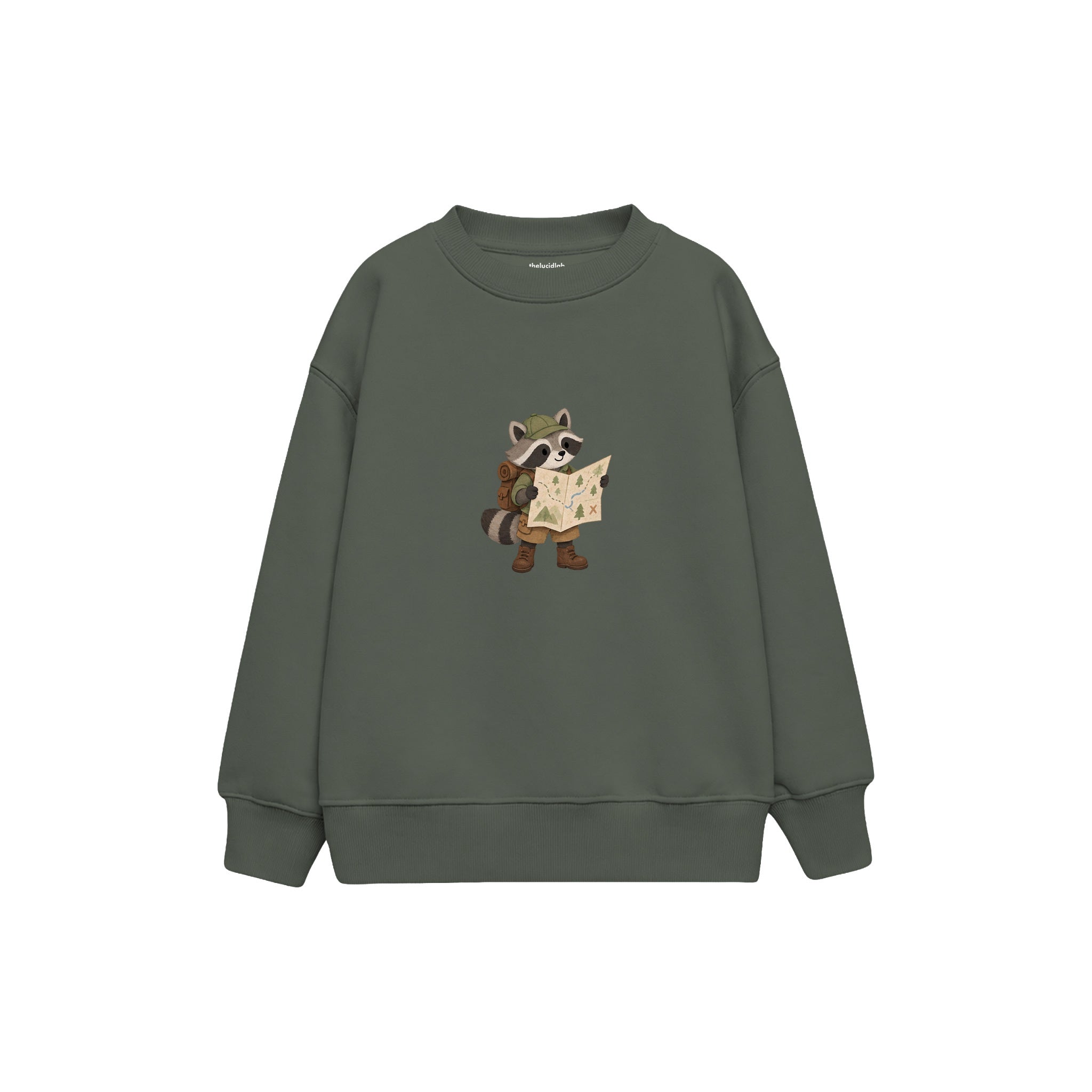 Raccoon reading a large map Çocuk Sweatshirt — Antrasit — ön görünüm