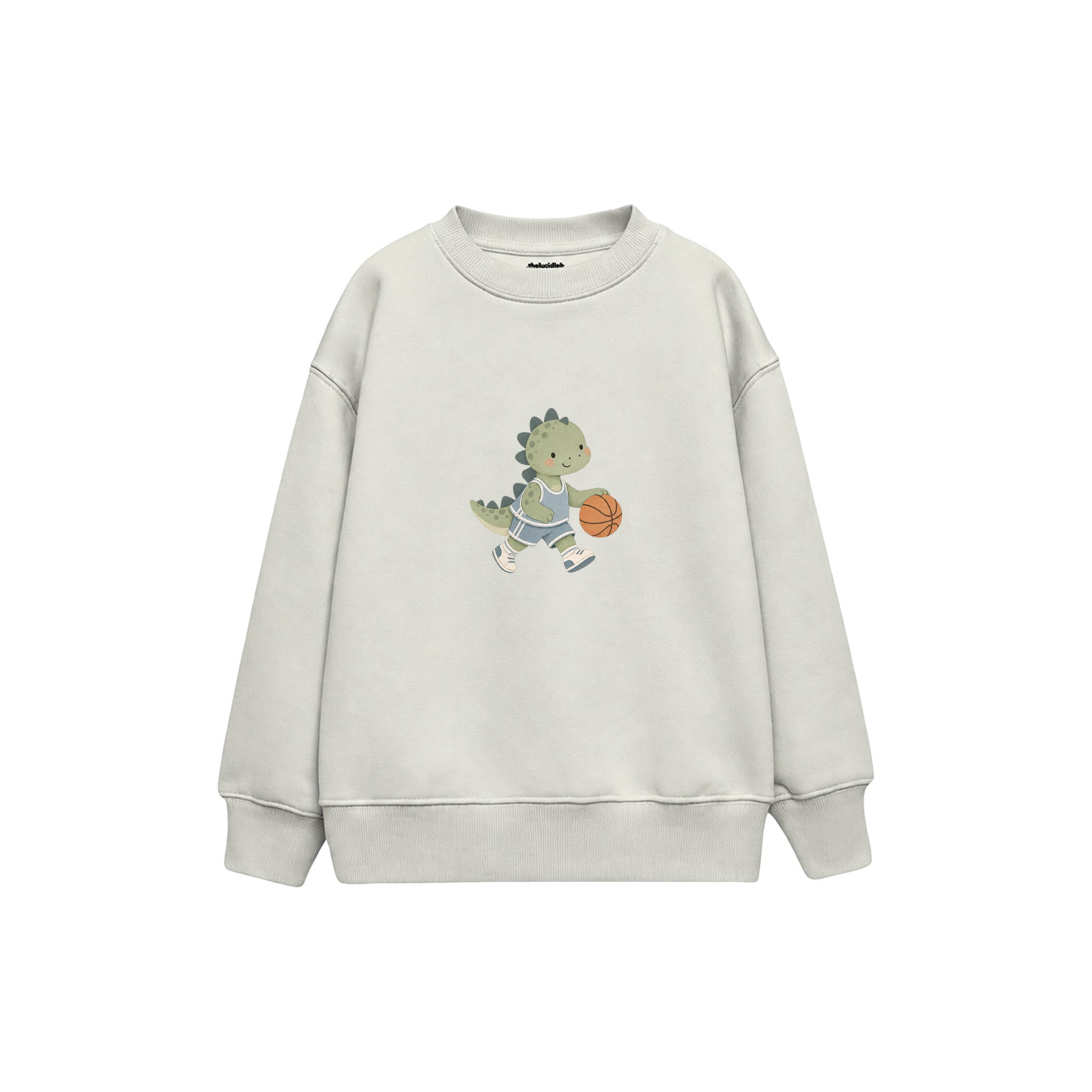 Dinosaur playing basketball Çocuk Sweatshirt — Beyaz — ön görünüm